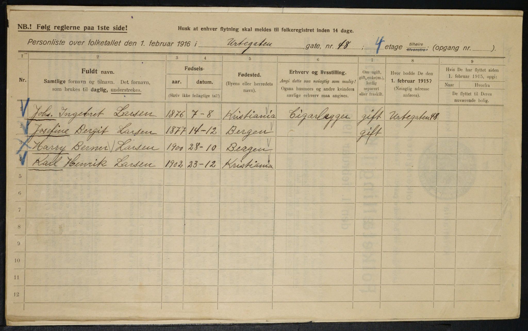 OBA, Municipal Census 1916 for Kristiania, 1916, p. 125046