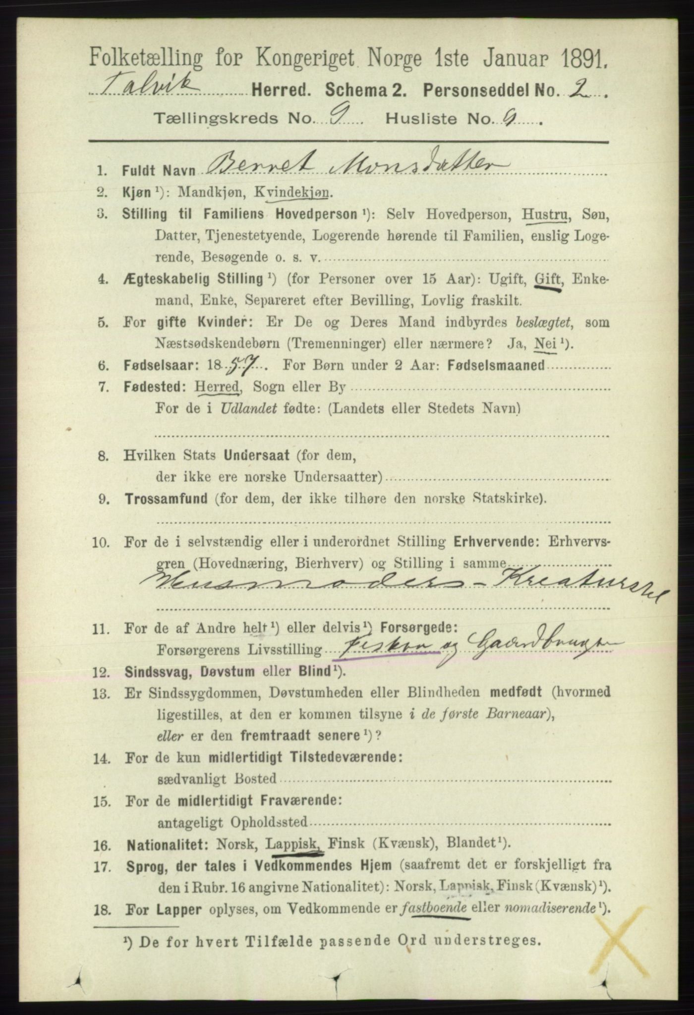 RA, 1891 census for 2013 Talvik, 1891, p. 2218