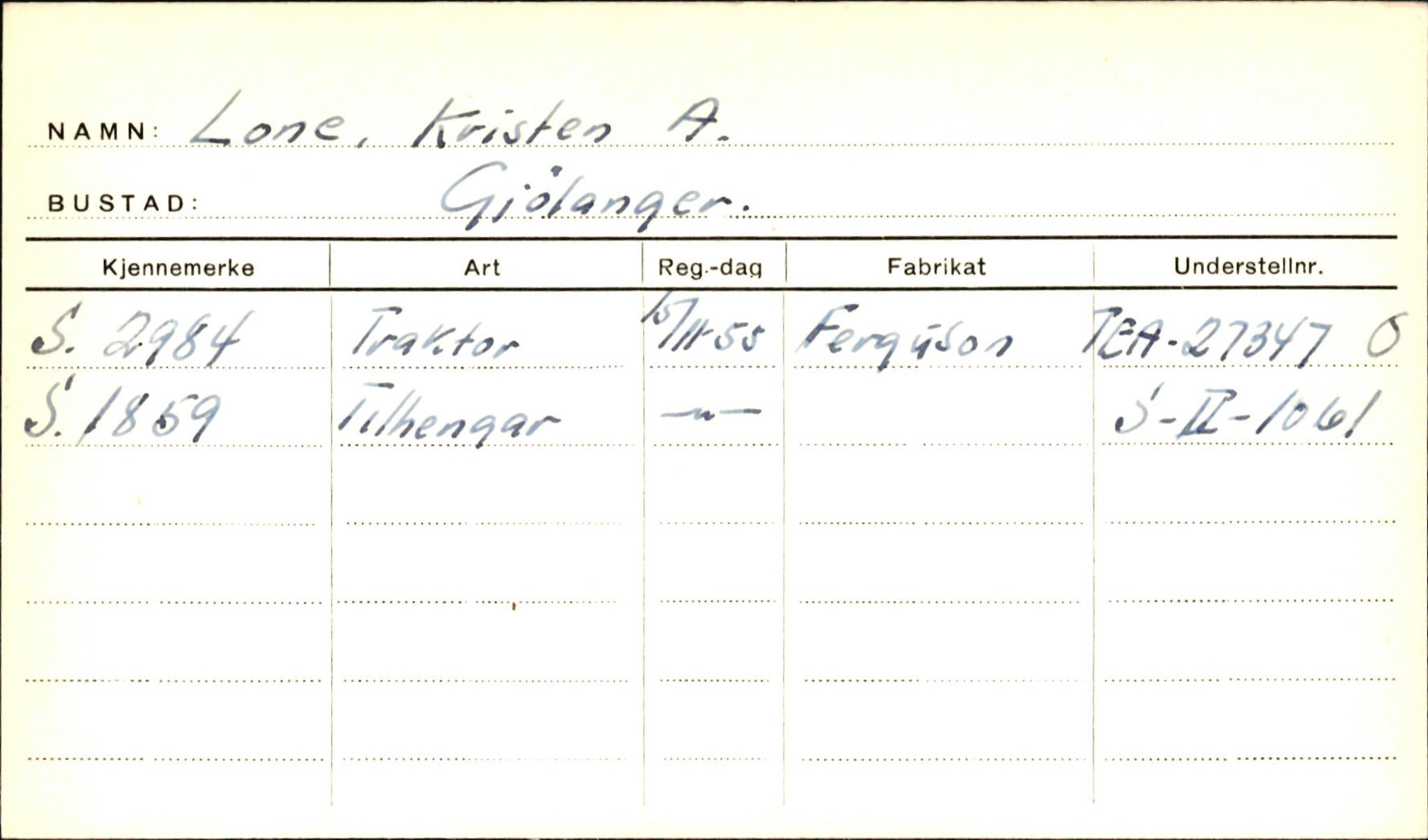 Statens vegvesen, Sogn og Fjordane vegkontor, SAB/A-5301/4/F/L0001B: Eigarregister Fjordane til 1.6.1961, 1930-1961, p. 607