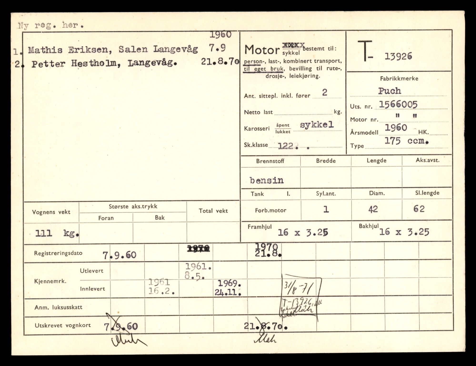 Møre og Romsdal vegkontor - Ålesund trafikkstasjon, AV/SAT-A-4099/F/Fe/L0042: Registreringskort for kjøretøy T 13906 - T 14079, 1927-1998, p. 306