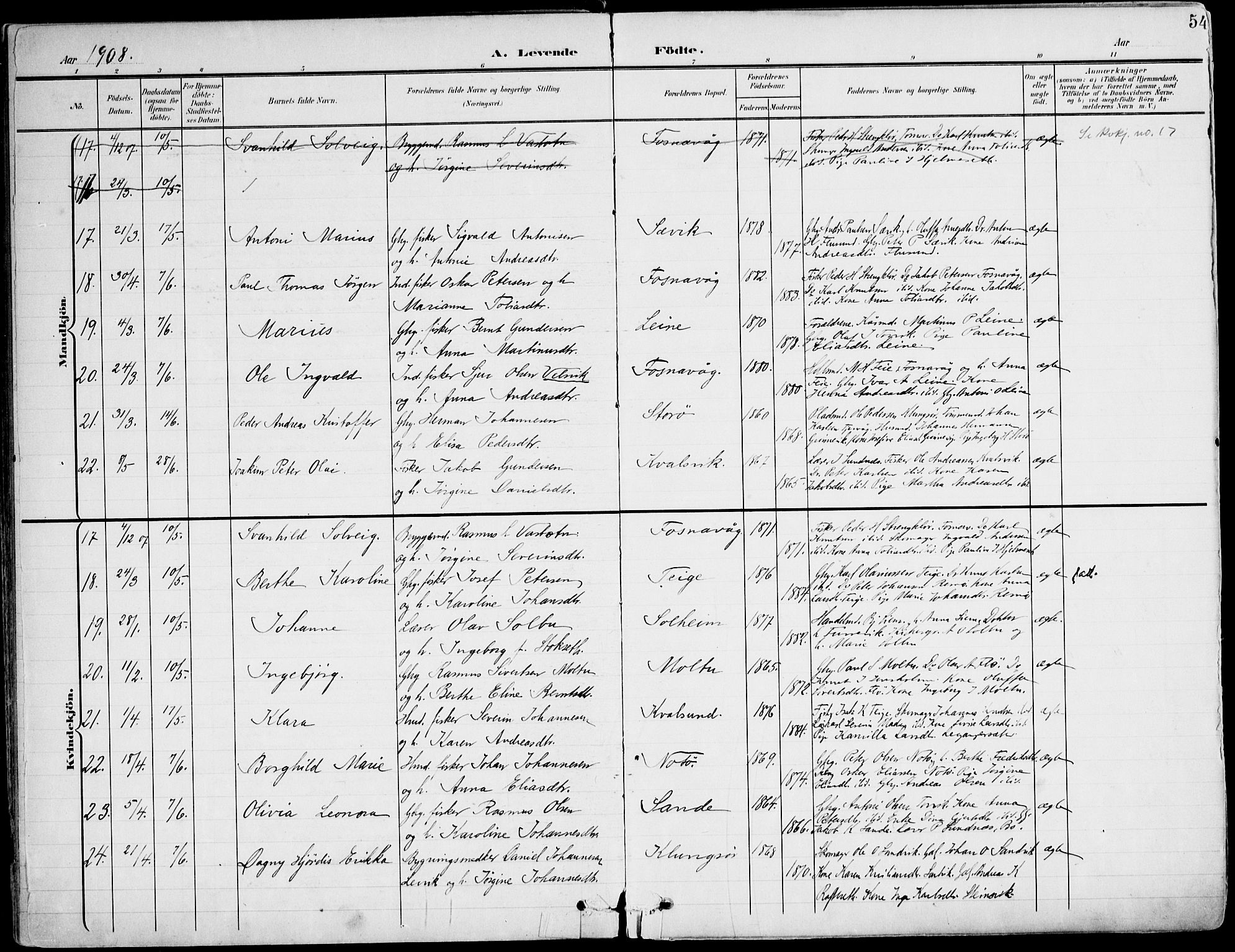 Ministerialprotokoller, klokkerbøker og fødselsregistre - Møre og Romsdal, AV/SAT-A-1454/507/L0075: Parish register (official) no. 507A10, 1901-1920, p. 54