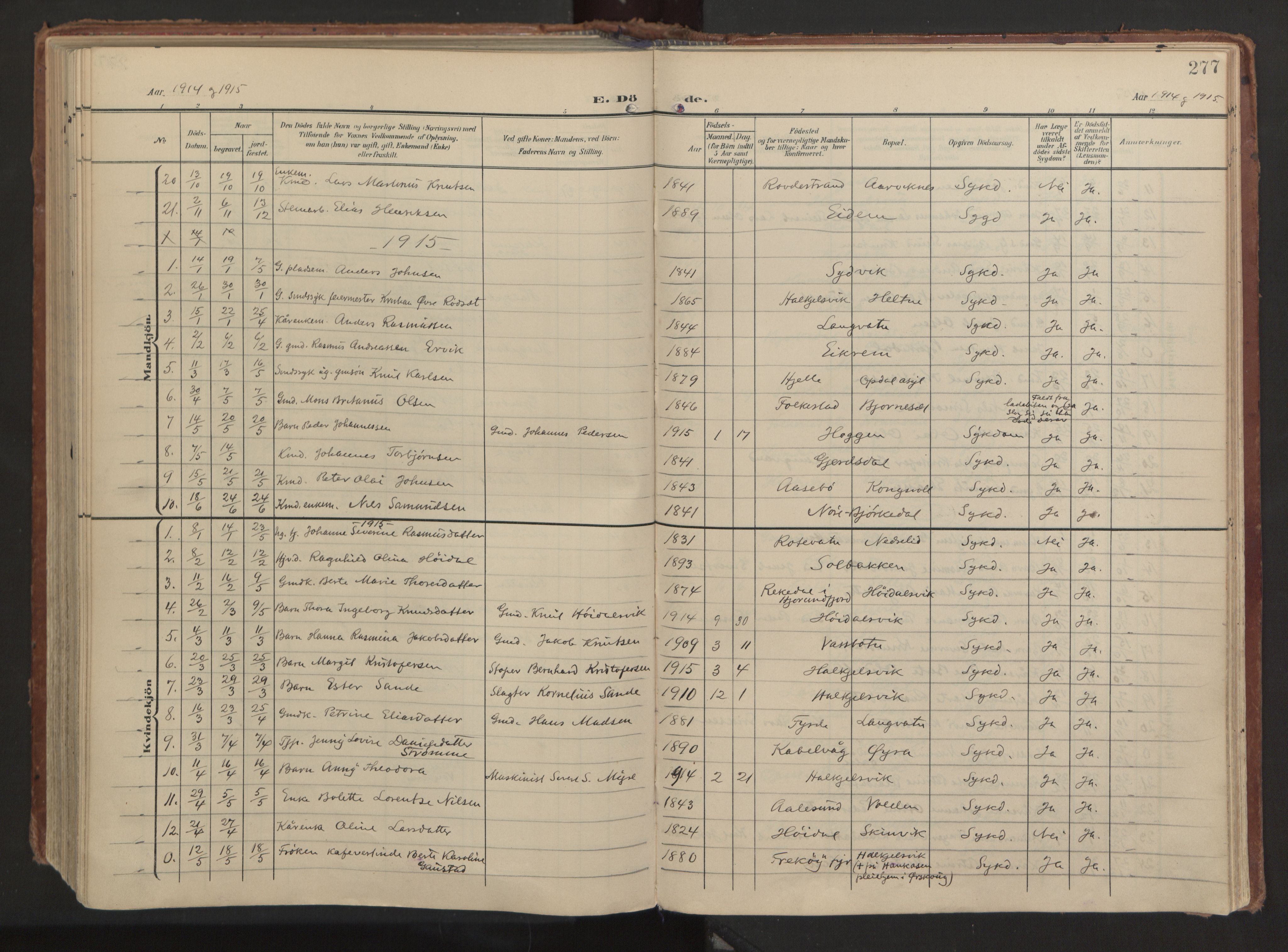 Ministerialprotokoller, klokkerbøker og fødselsregistre - Møre og Romsdal, AV/SAT-A-1454/511/L0144: Parish register (official) no. 511A11, 1906-1923, p. 277