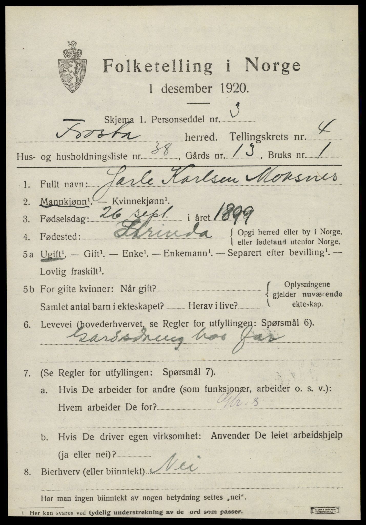 SAT, 1920 census for Frosta, 1920, p. 5168