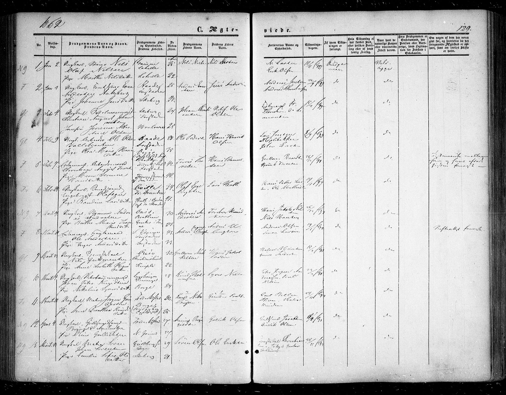 Glemmen prestekontor Kirkebøker, SAO/A-10908/F/Fa/L0007: Parish register (official) no. 7, 1853-1862, p. 129