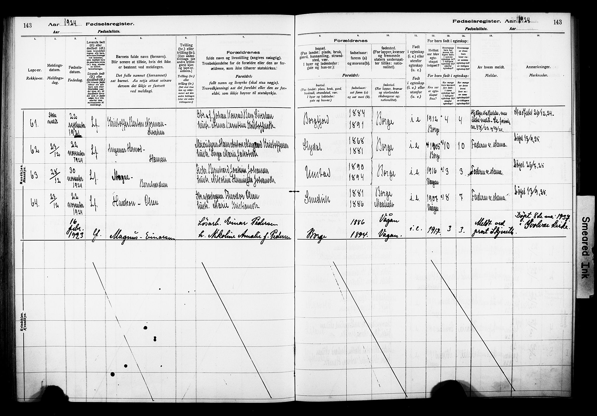 Ministerialprotokoller, klokkerbøker og fødselsregistre - Nordland, SAT/A-1459/880/L1145: Birth register no. 880.II.4.1, 1916-1929, p. 143