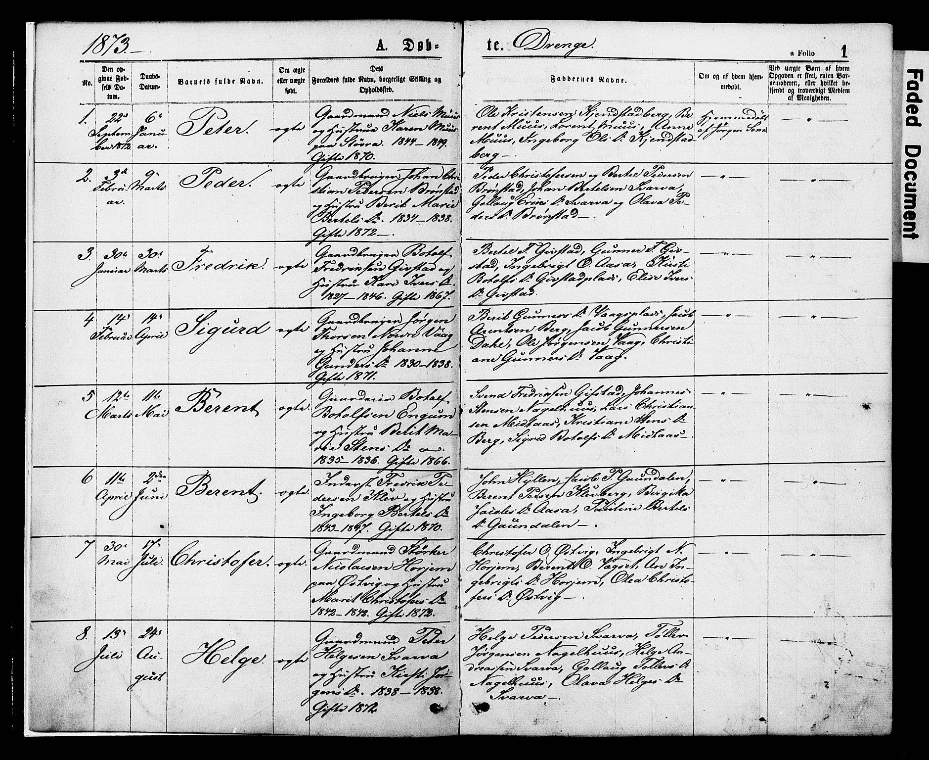 Ministerialprotokoller, klokkerbøker og fødselsregistre - Nord-Trøndelag, SAT/A-1458/749/L0473: Parish register (official) no. 749A07, 1873-1887, p. 1