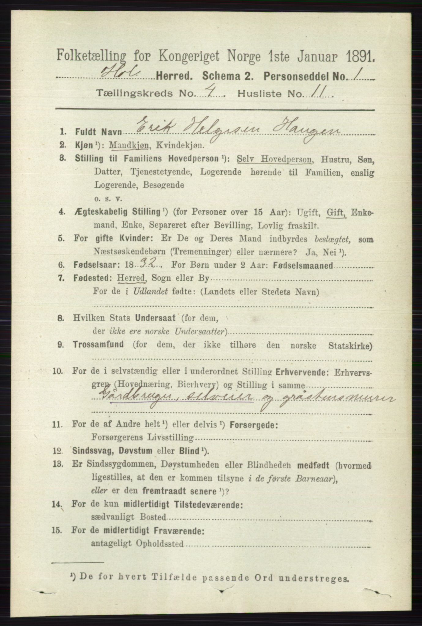 RA, 1891 census for 0620 Hol, 1891, p. 1316