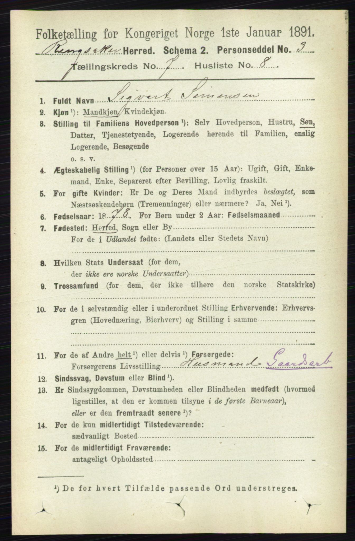 RA, 1891 census for 0412 Ringsaker, 1891, p. 3925