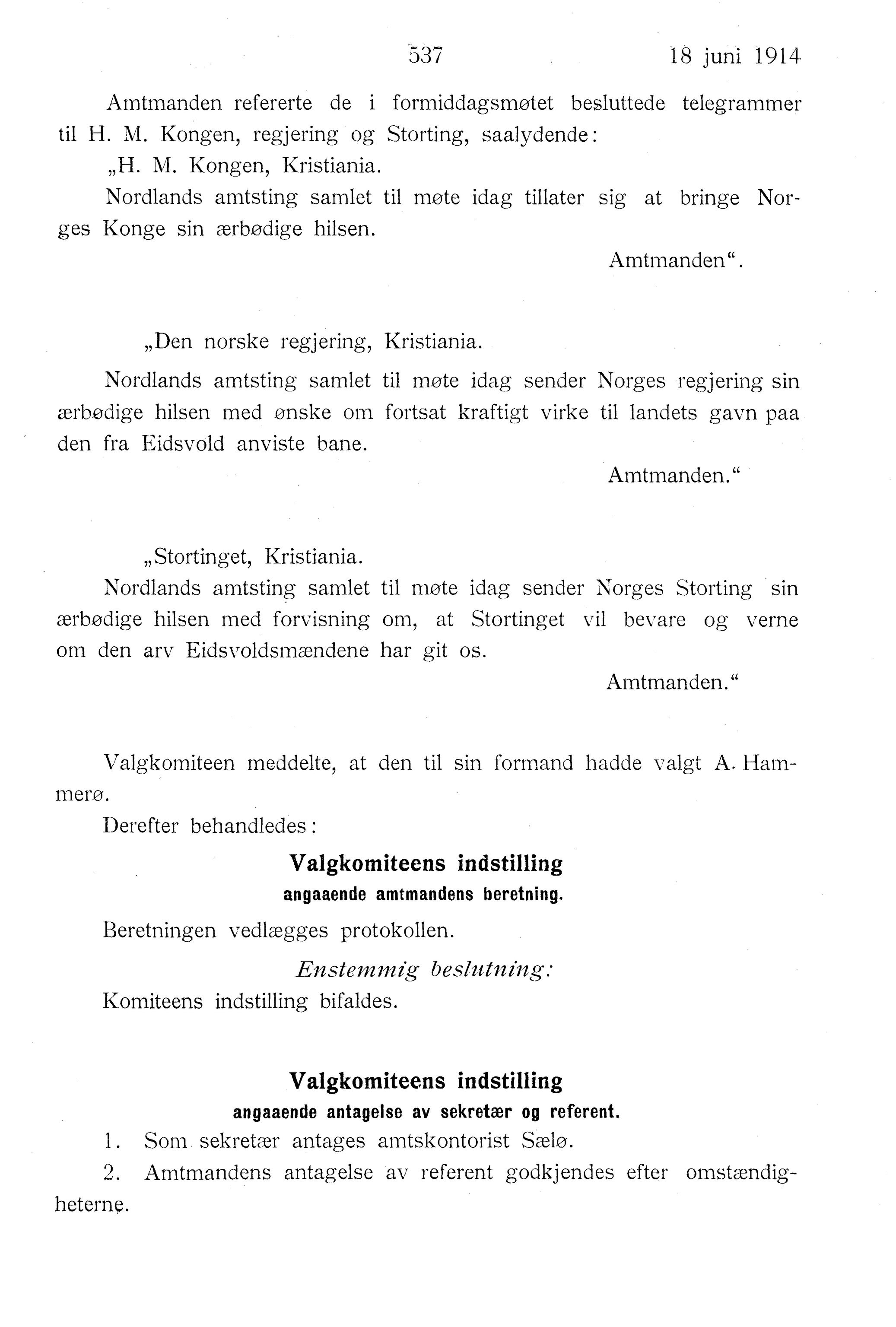 Nordland Fylkeskommune. Fylkestinget, AIN/NFK-17/176/A/Ac/L0037: Fylkestingsforhandlinger 1914, 1914