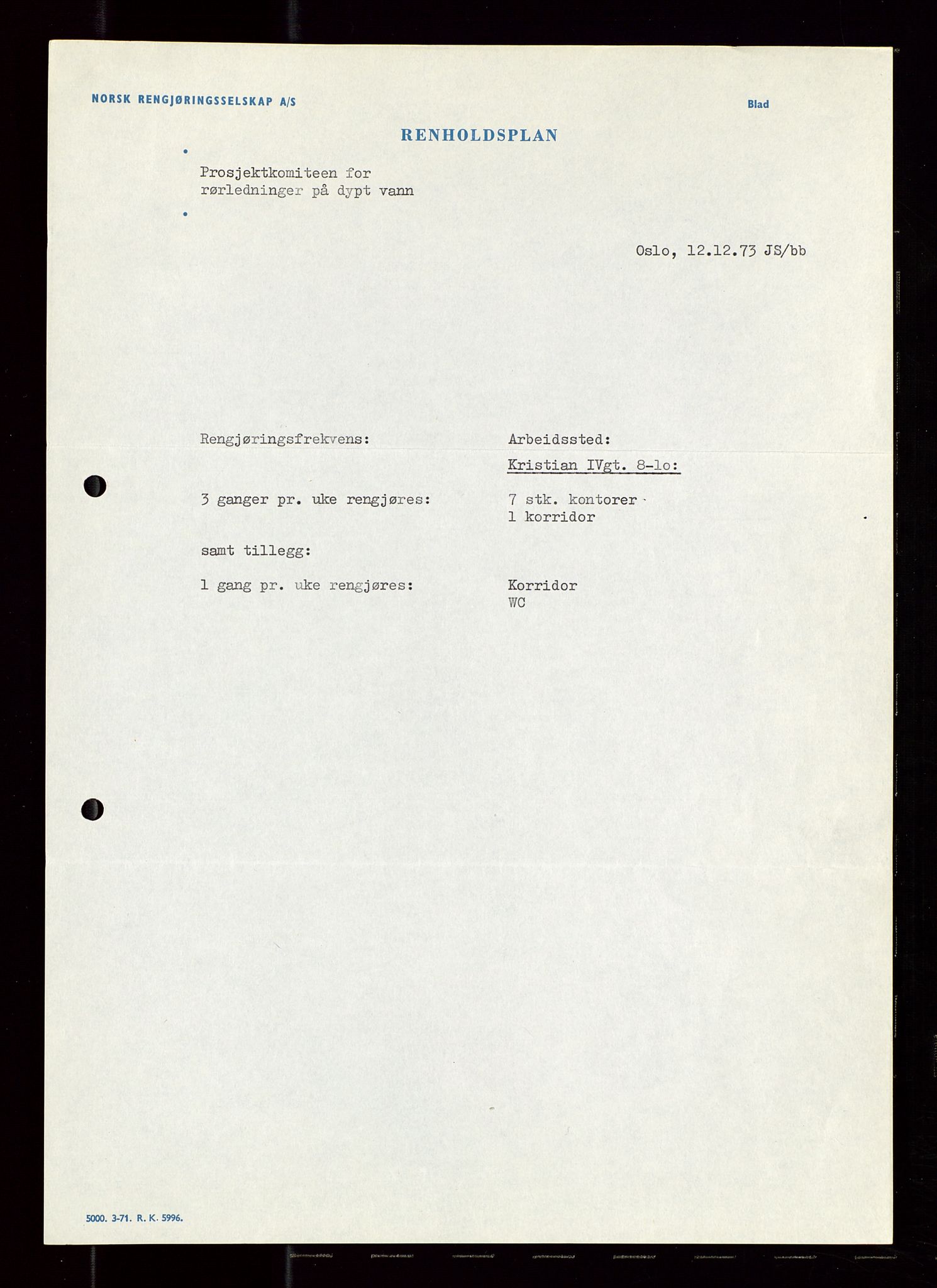 Industridepartementet, Oljekontoret, AV/SAST-A-101348/Di/L0002: DWP, måneds- kvartals- halvårs- og årsrapporter, økonomi, personell, div., 1972-1974, p. 495