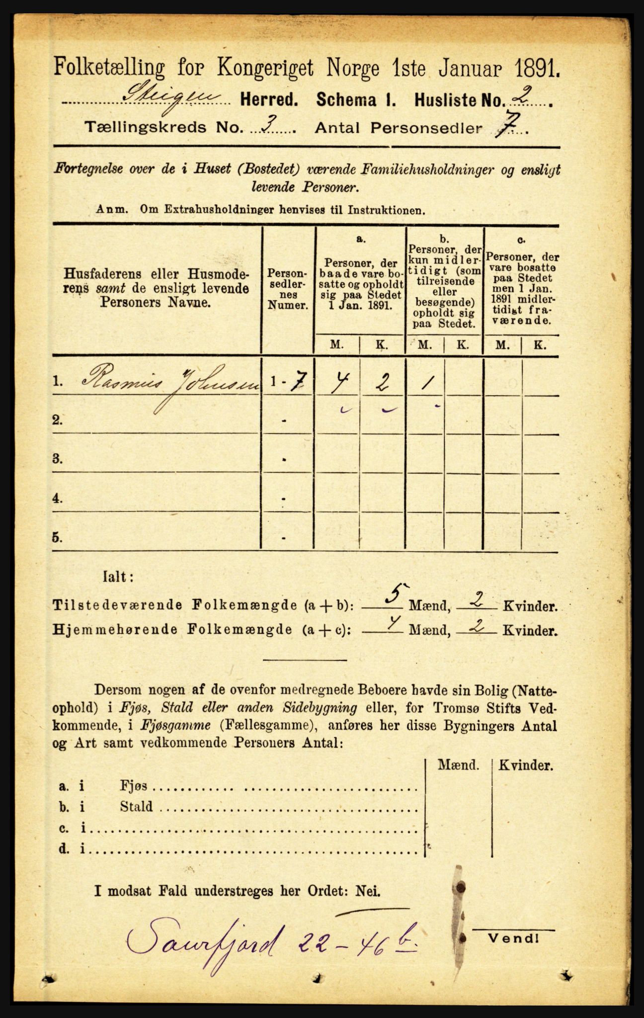 RA, 1891 census for 1848 Steigen, 1891, p. 864