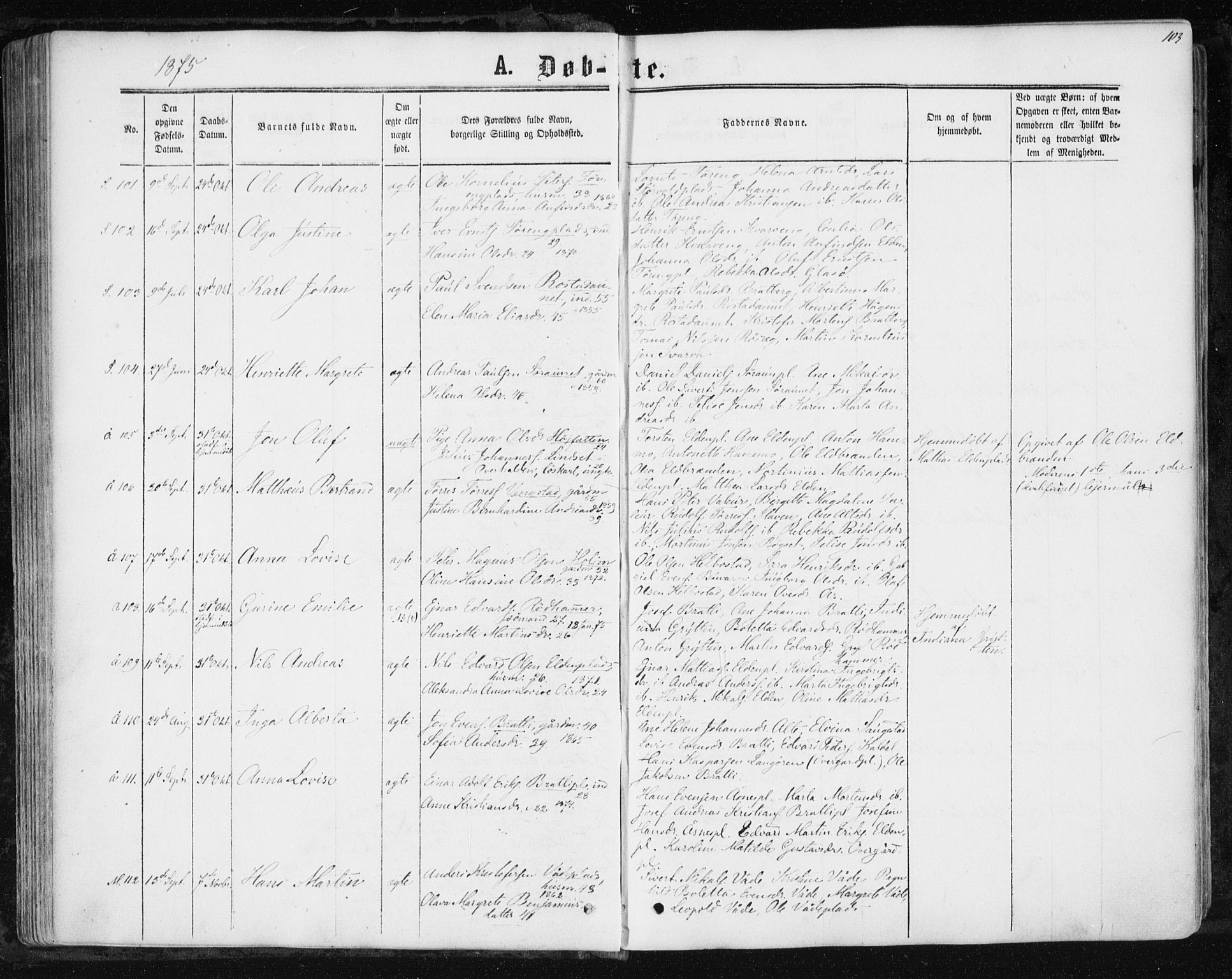 Ministerialprotokoller, klokkerbøker og fødselsregistre - Nord-Trøndelag, SAT/A-1458/741/L0394: Parish register (official) no. 741A08, 1864-1877, p. 103