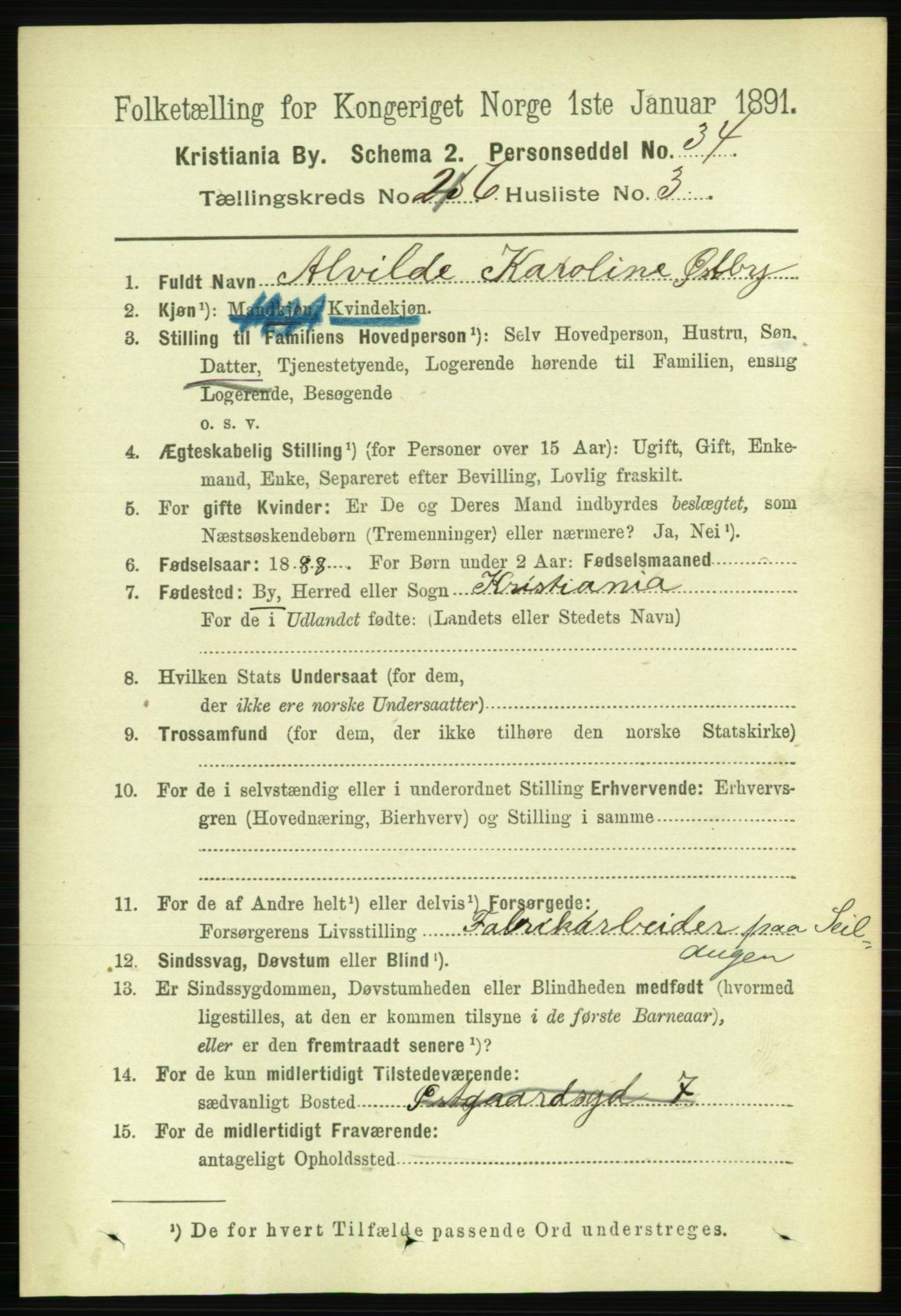 RA, 1891 census for 0301 Kristiania, 1891, p. 155809