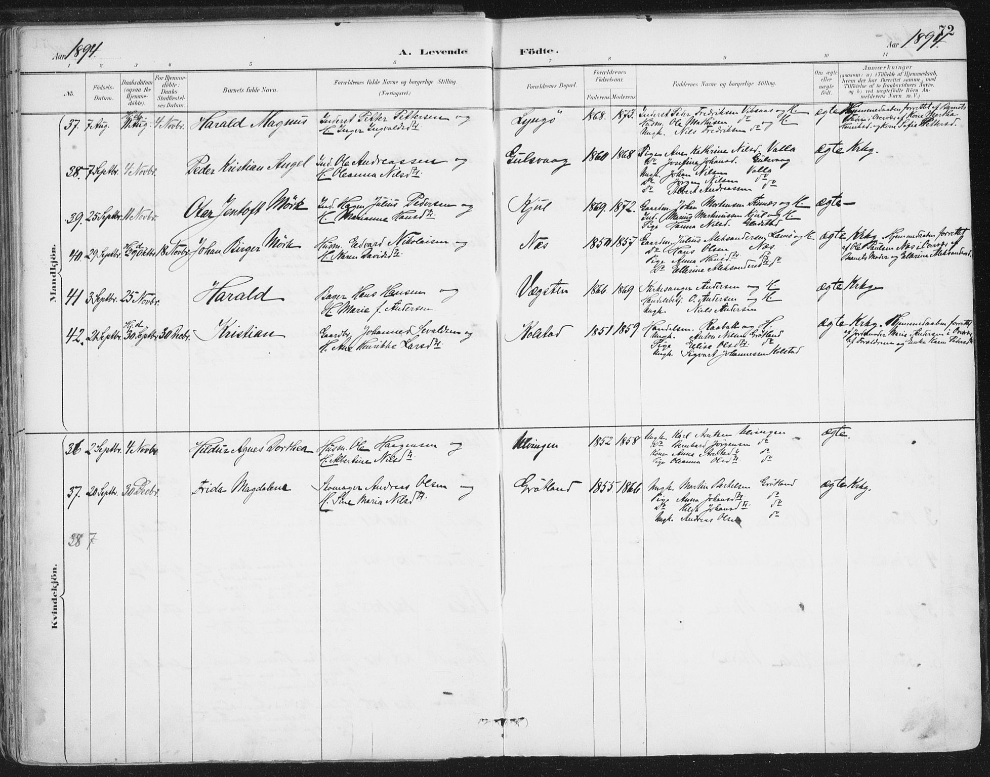 Ministerialprotokoller, klokkerbøker og fødselsregistre - Nordland, AV/SAT-A-1459/816/L0244: Parish register (official) no. 816A10, 1886-1903, p. 72