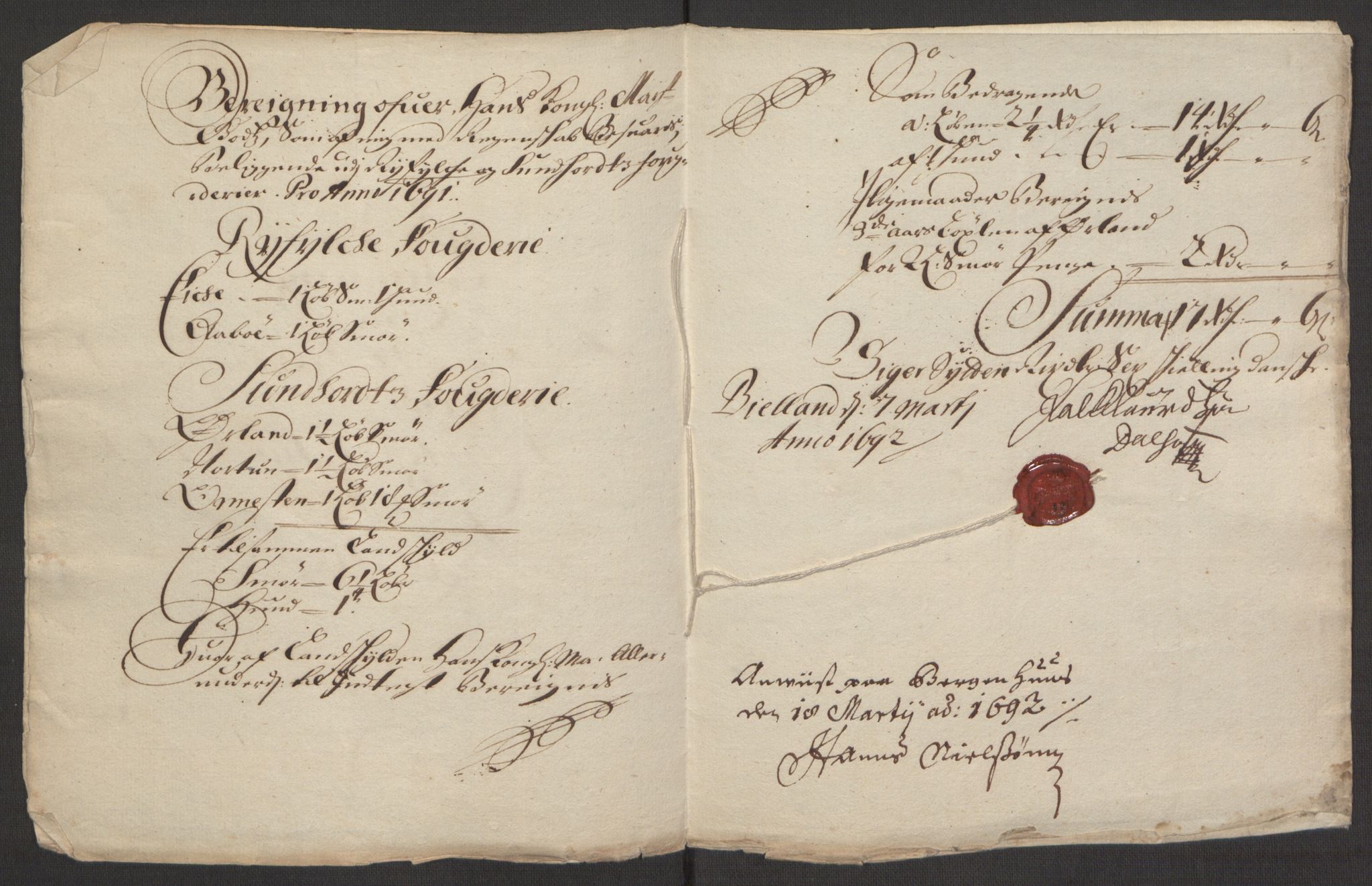 Rentekammeret inntil 1814, Reviderte regnskaper, Fogderegnskap, RA/EA-4092/R48/L2973: Fogderegnskap Sunnhordland og Hardanger, 1691-1692, p. 13