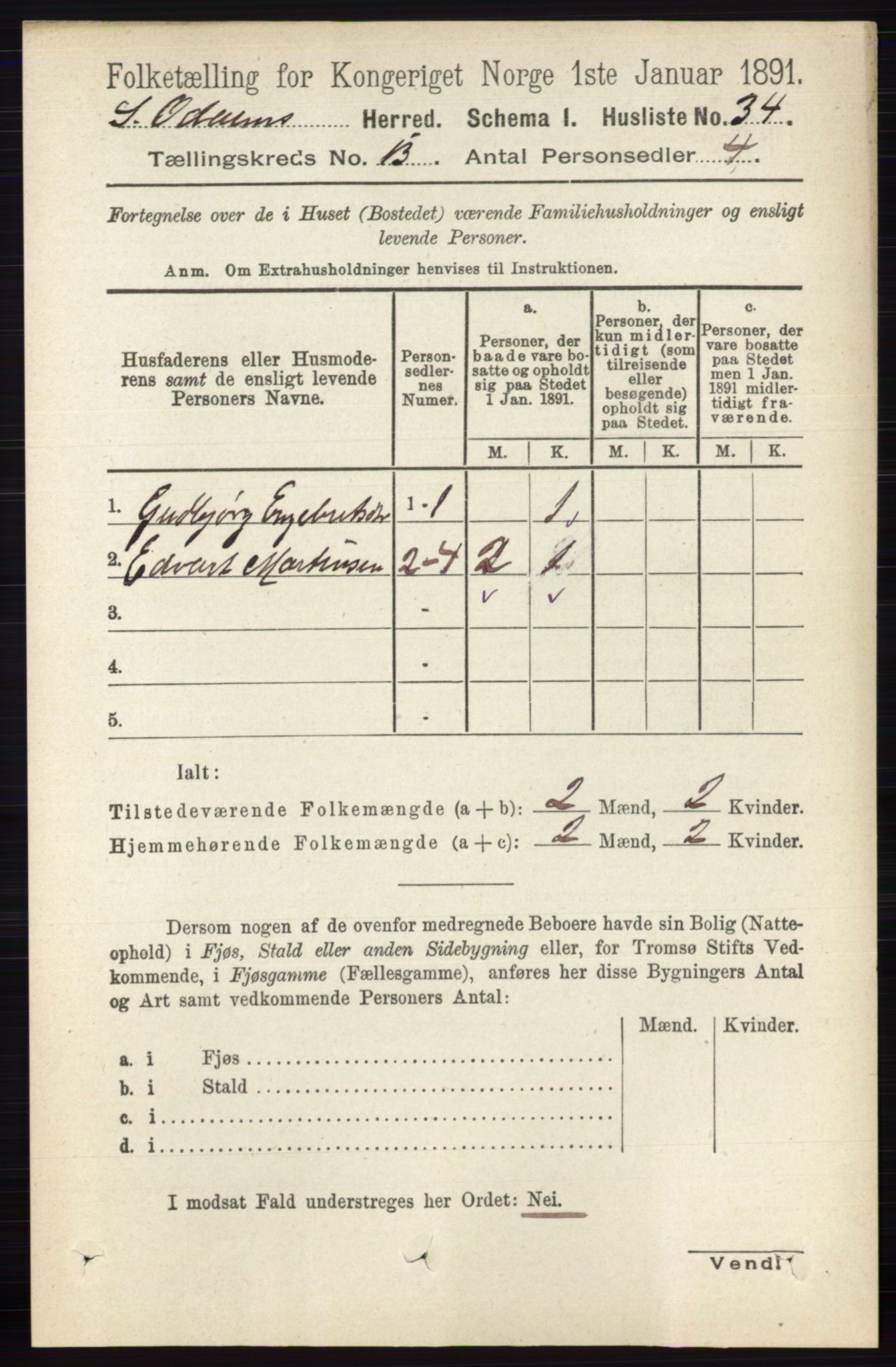 RA, 1891 census for 0419 Sør-Odal, 1891, p. 5540