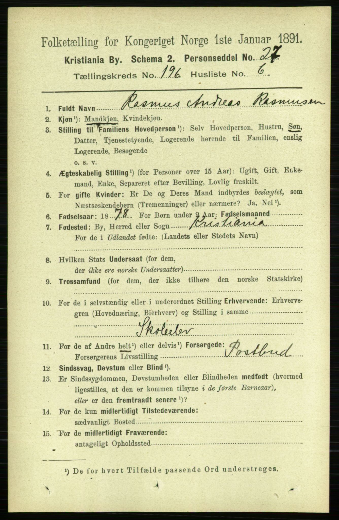 RA, 1891 census for 0301 Kristiania, 1891, p. 118406