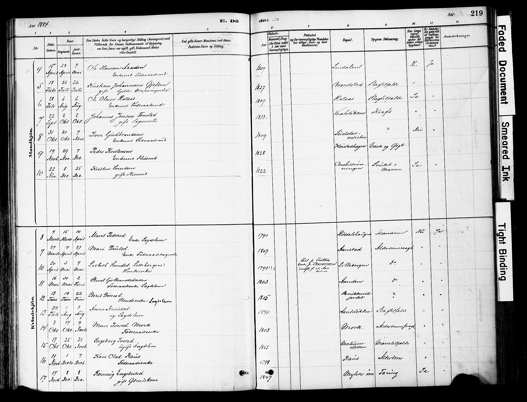 Ringebu prestekontor, AV/SAH-PREST-082/H/Ha/Haa/L0008: Parish register (official) no. 8, 1878-1898, p. 219