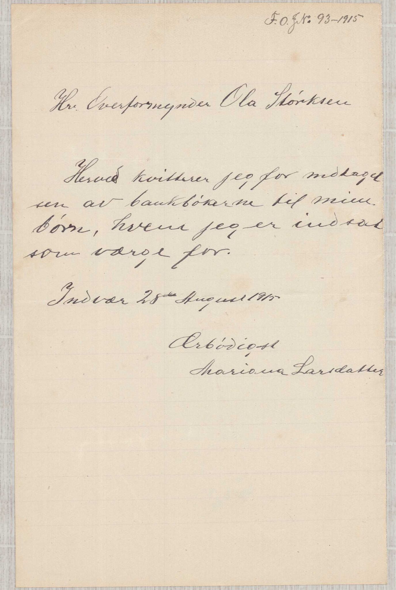 Finnaas kommune. Overformynderiet, IKAH/1218a-812/D/Da/Daa/L0003/0001: Kronologisk ordna korrespondanse / Kronologisk ordna korrespondanse, 1914-1916, p. 72