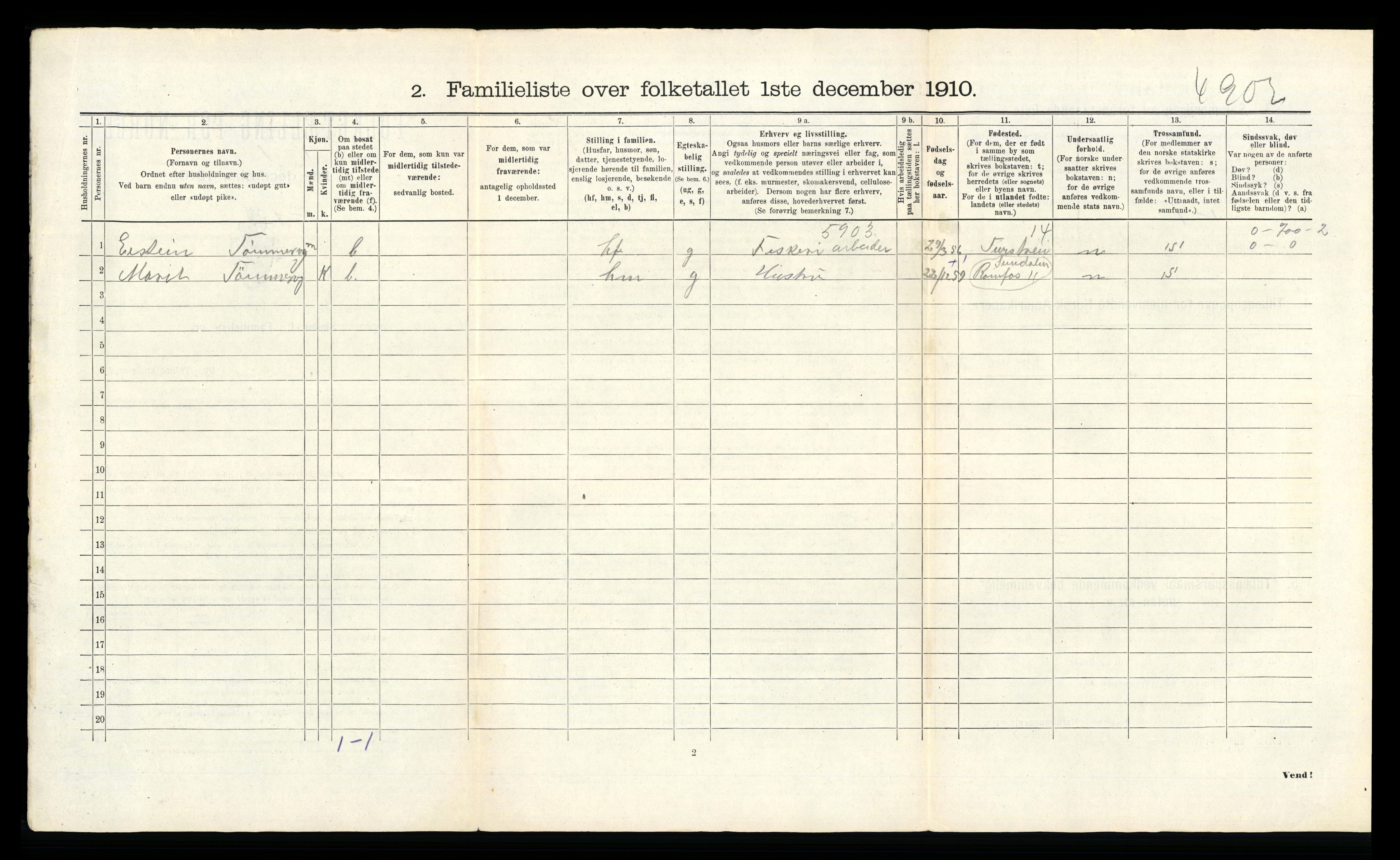 RA, 1910 census for Kristiansund, 1910, p. 4662