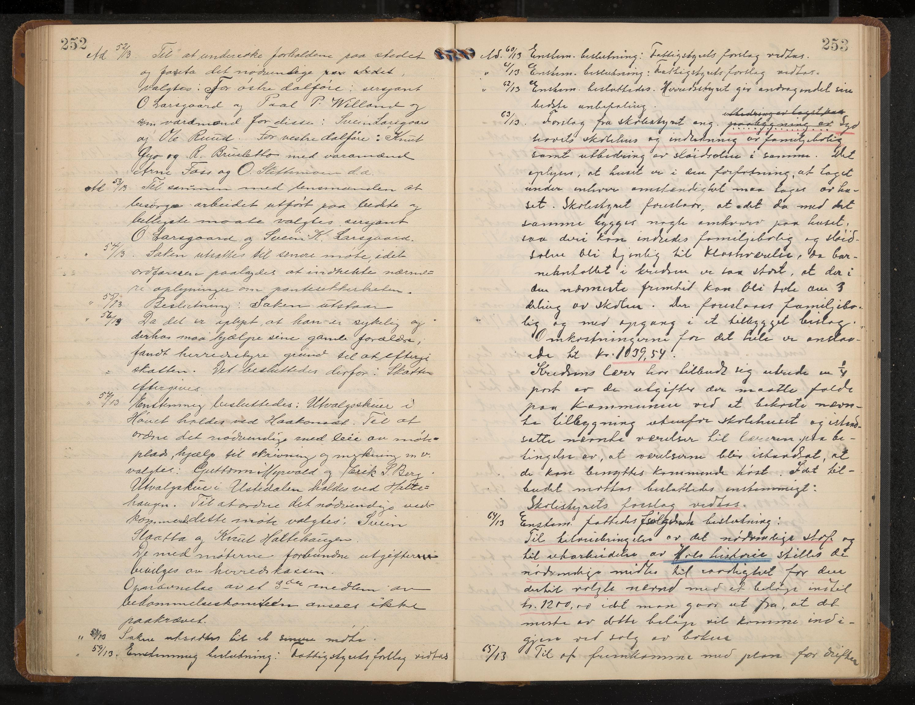 Hol formannskap og sentraladministrasjon, IKAK/0620021-1/A/L0005: Møtebok, 1909-1915, p. 252-253