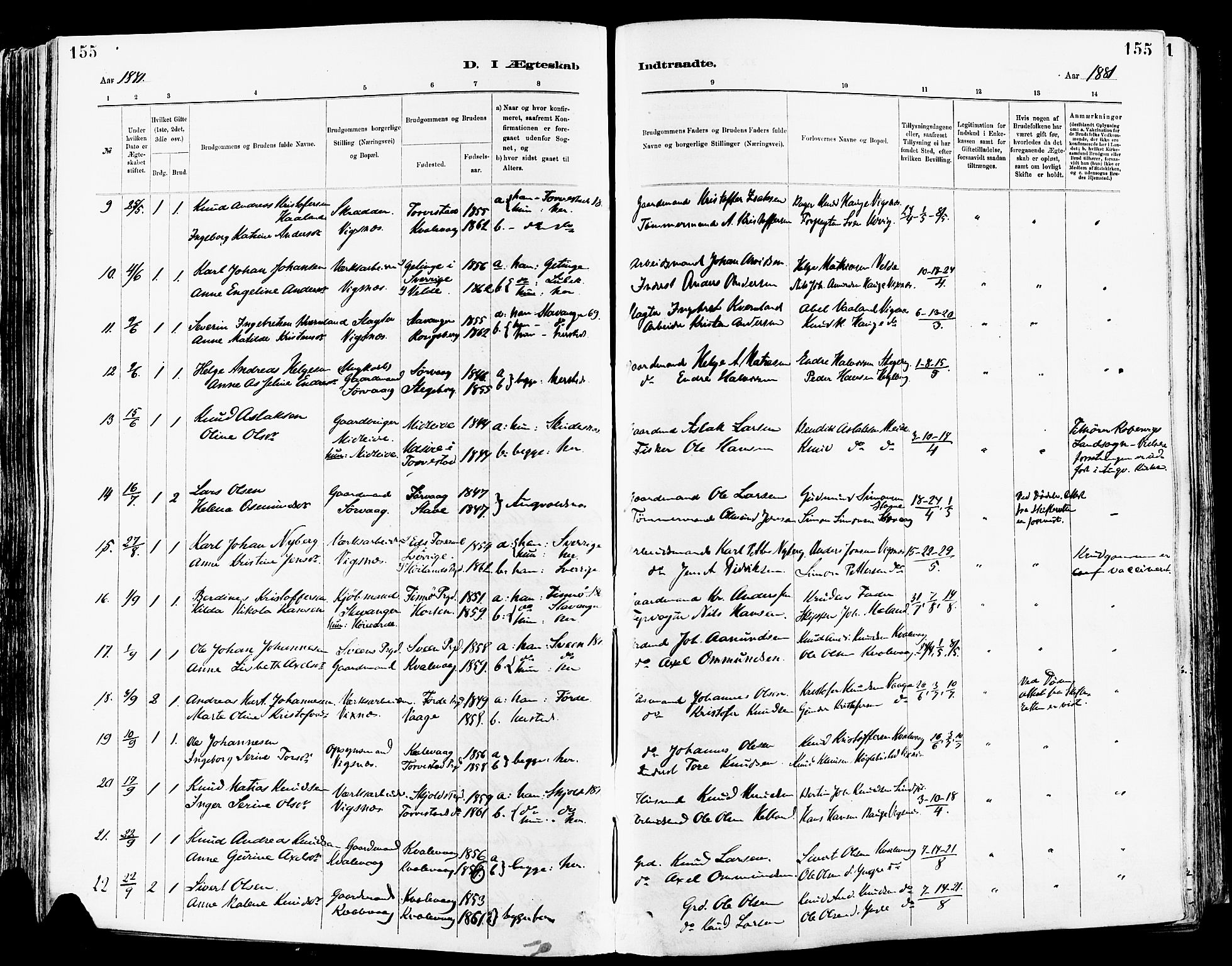 Avaldsnes sokneprestkontor, SAST/A -101851/H/Ha/Haa/L0015: Parish register (official) no. A 15, 1880-1906, p. 155
