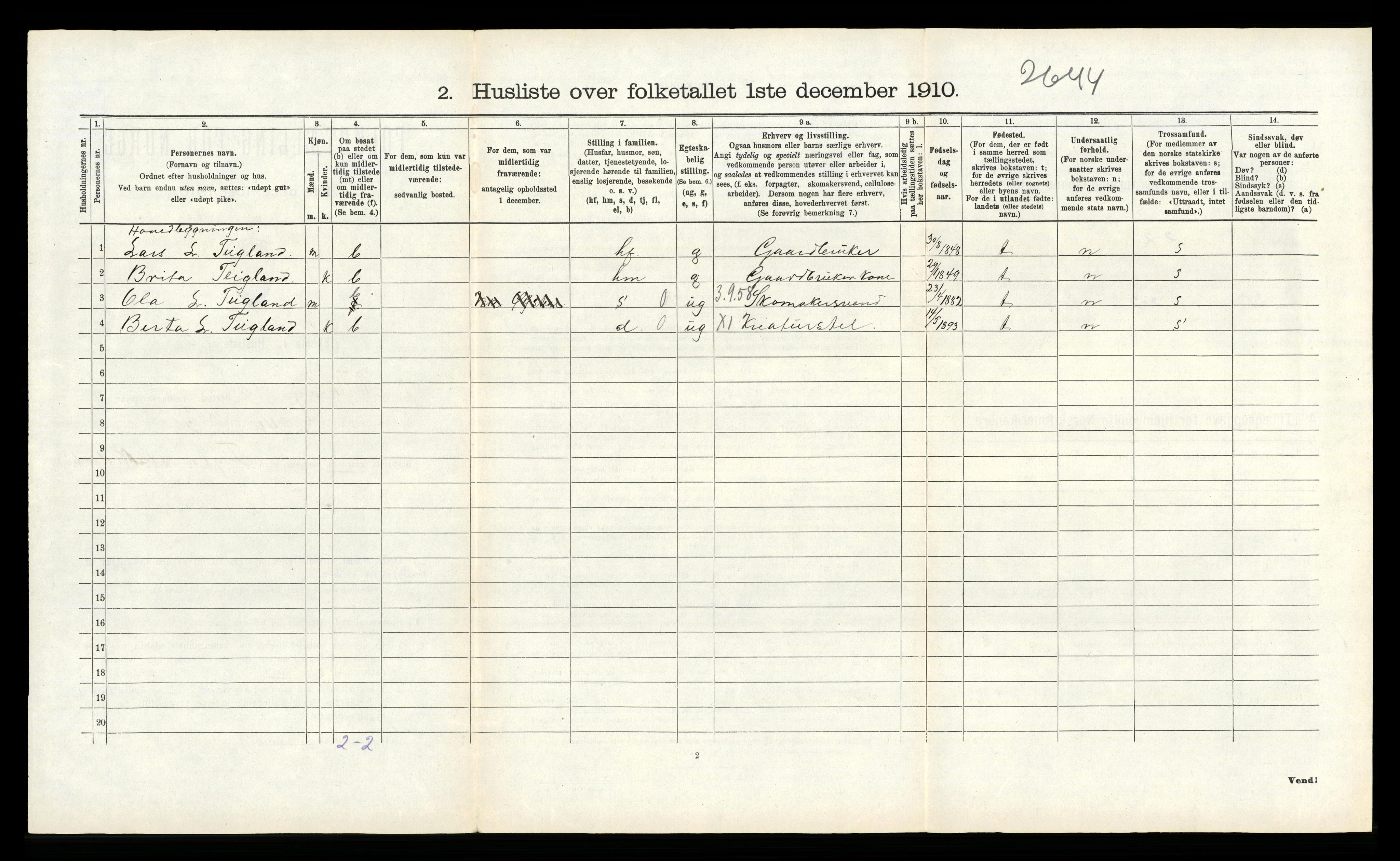 RA, 1910 census for Kvam, 1910, p. 1004
