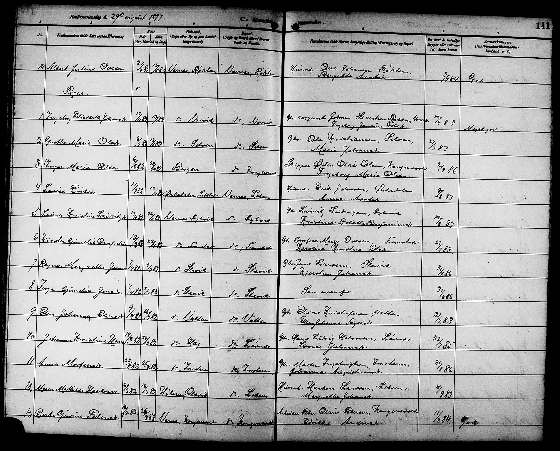 Ministerialprotokoller, klokkerbøker og fødselsregistre - Sør-Trøndelag, SAT/A-1456/662/L0757: Parish register (copy) no. 662C02, 1892-1918, p. 141