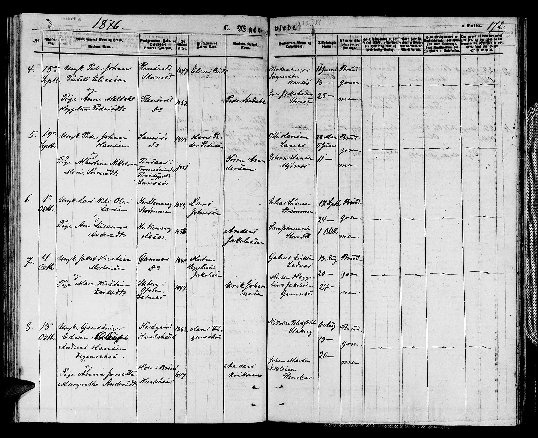 Karlsøy sokneprestembete, AV/SATØ-S-1299/H/Ha/Hab/L0003klokker: Parish register (copy) no. 3, 1862-1877, p. 172