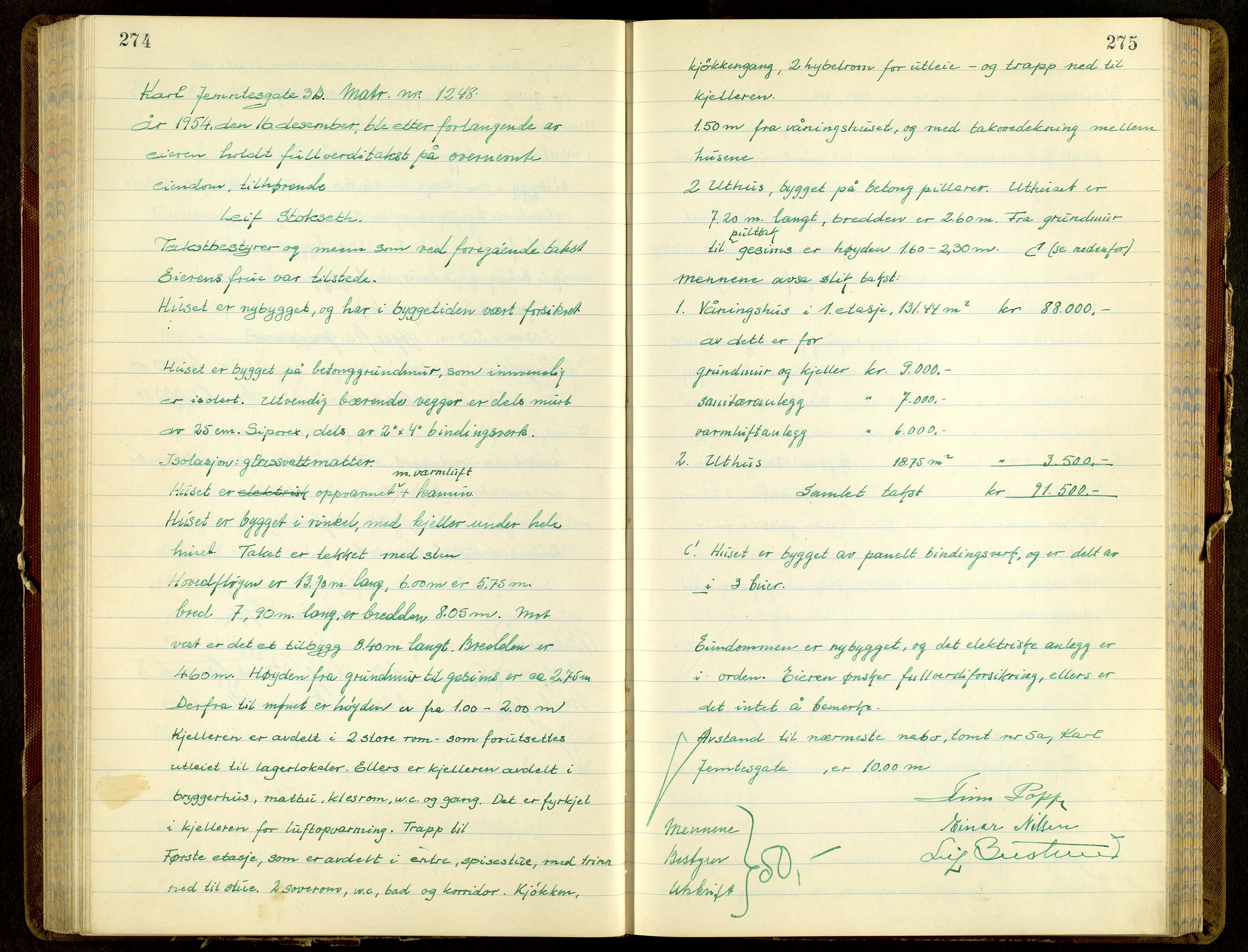 Norges Brannkasse, Hamar, SAH/NBRANH-006/F/Fa/L0014: Branntakstprotokoll, 1952-1955, p. 274-275