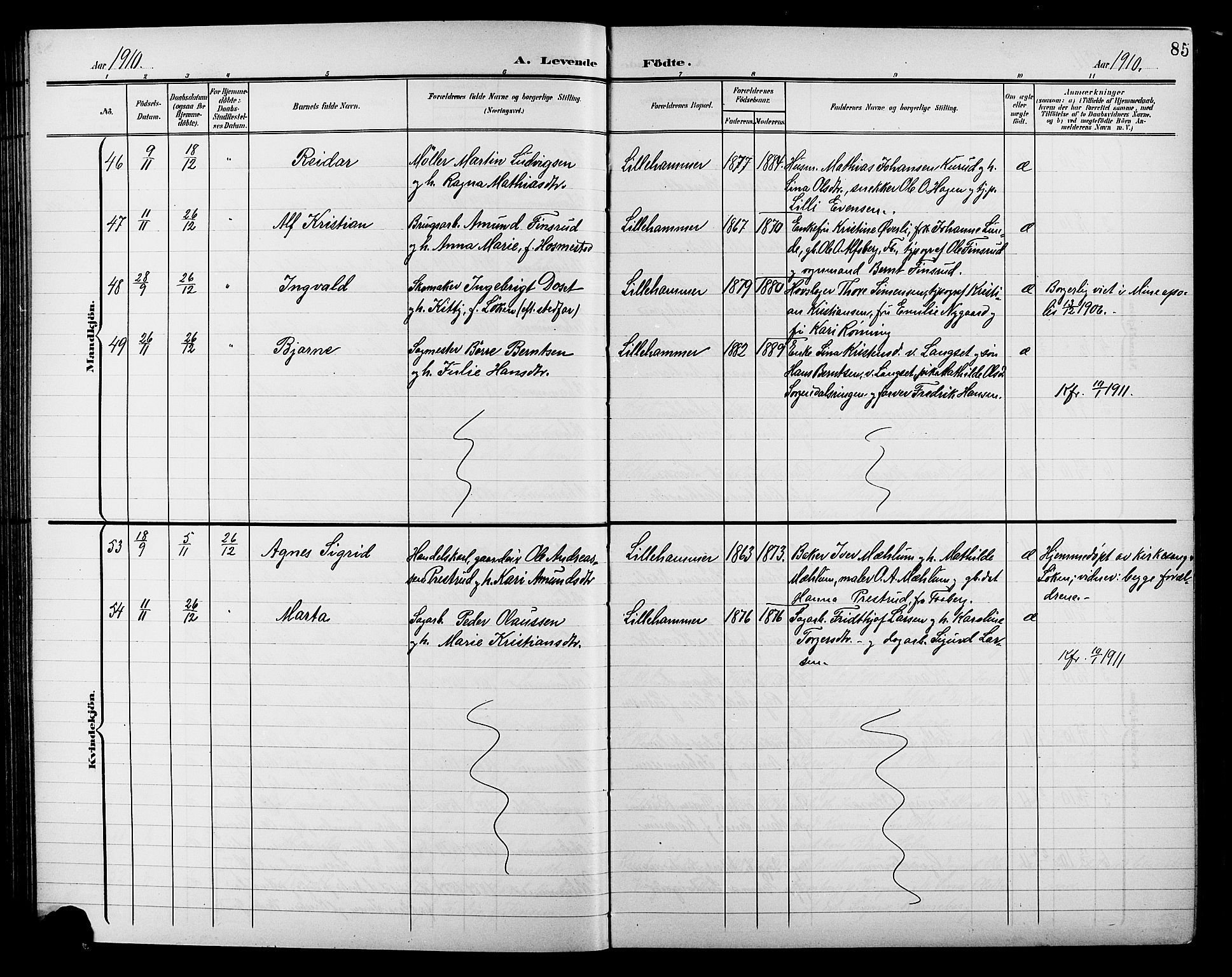 Lillehammer prestekontor, AV/SAH-PREST-088/H/Ha/Hab/L0001: Parish register (copy) no. 1, 1901-1913, p. 85