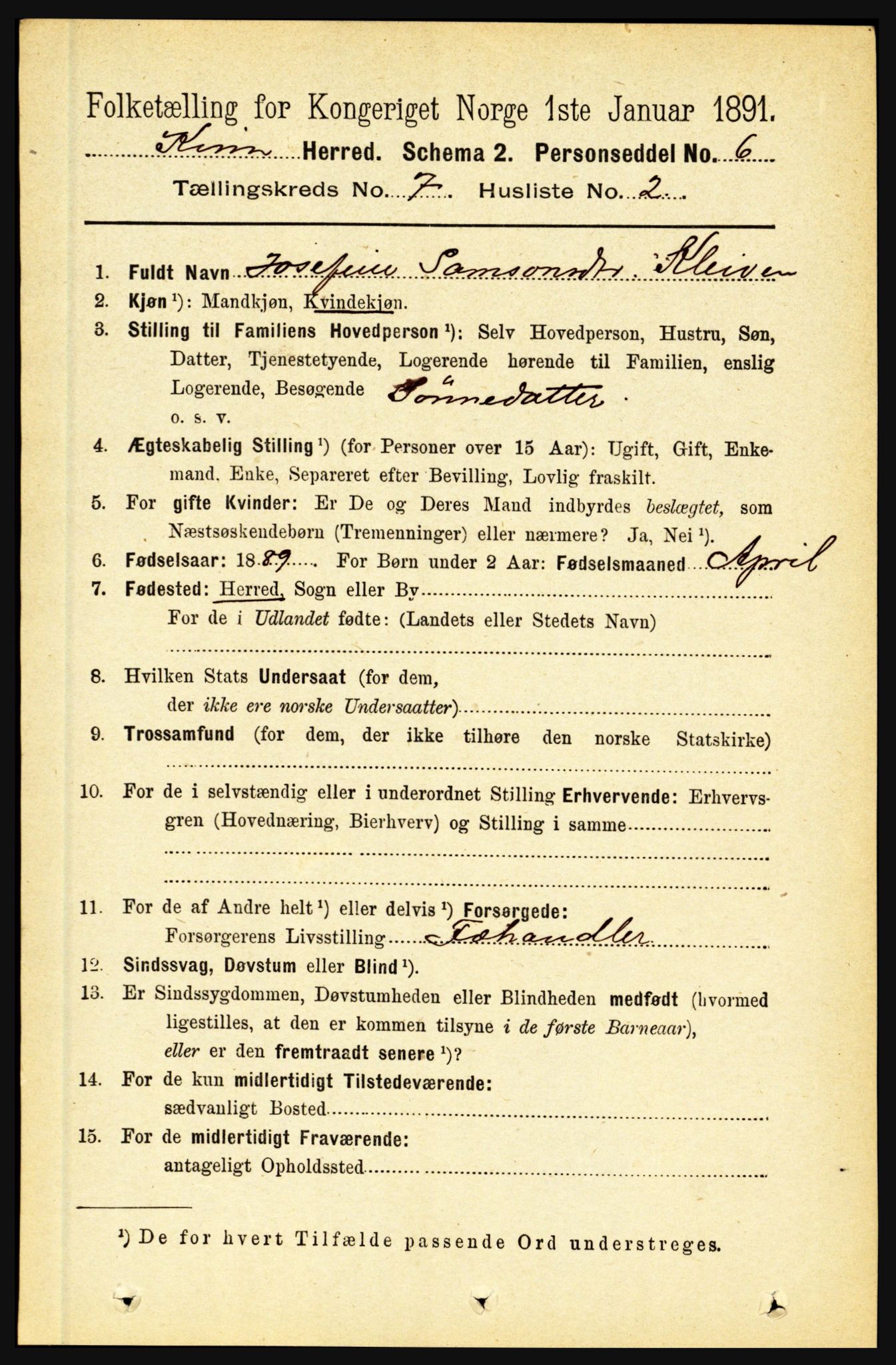 RA, 1891 census for 1437 Kinn, 1891, p. 2686