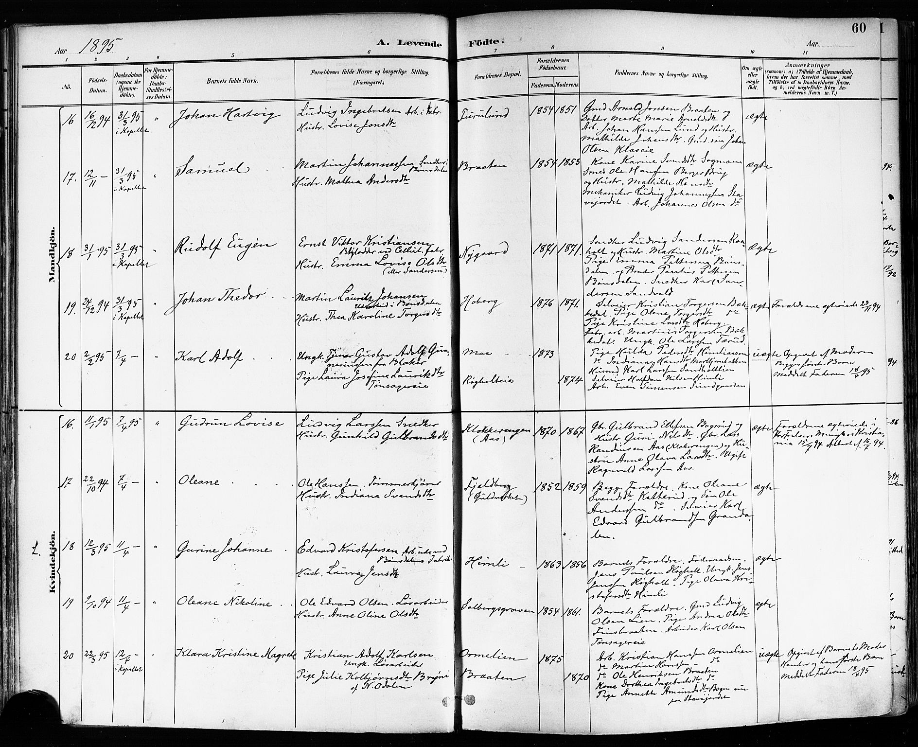 Eidsvoll prestekontor Kirkebøker, SAO/A-10888/F/Fa/L0004: Parish register (official) no. I 4, 1891-1900, p. 60
