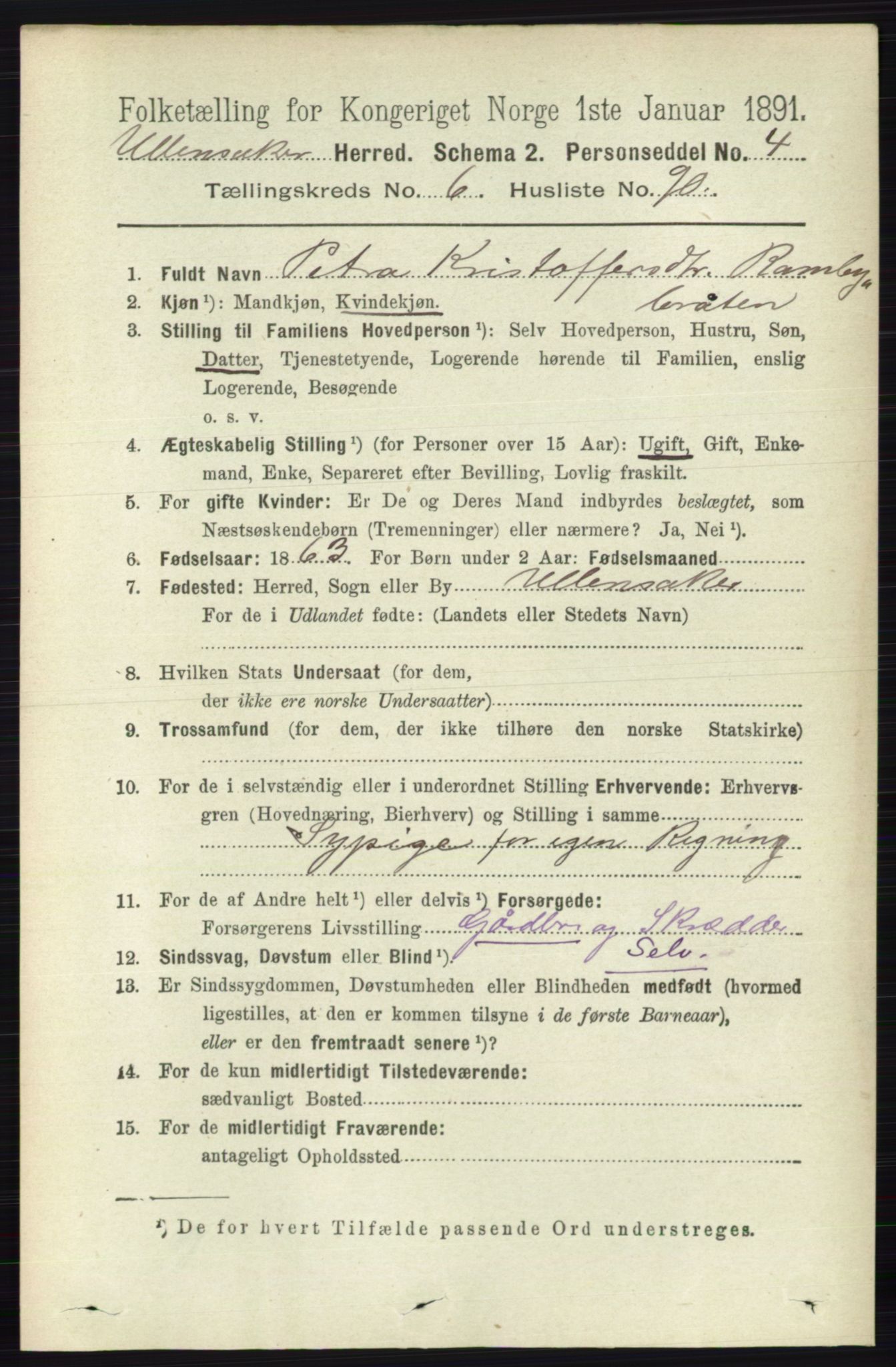 RA, 1891 census for 0235 Ullensaker, 1891, p. 2986