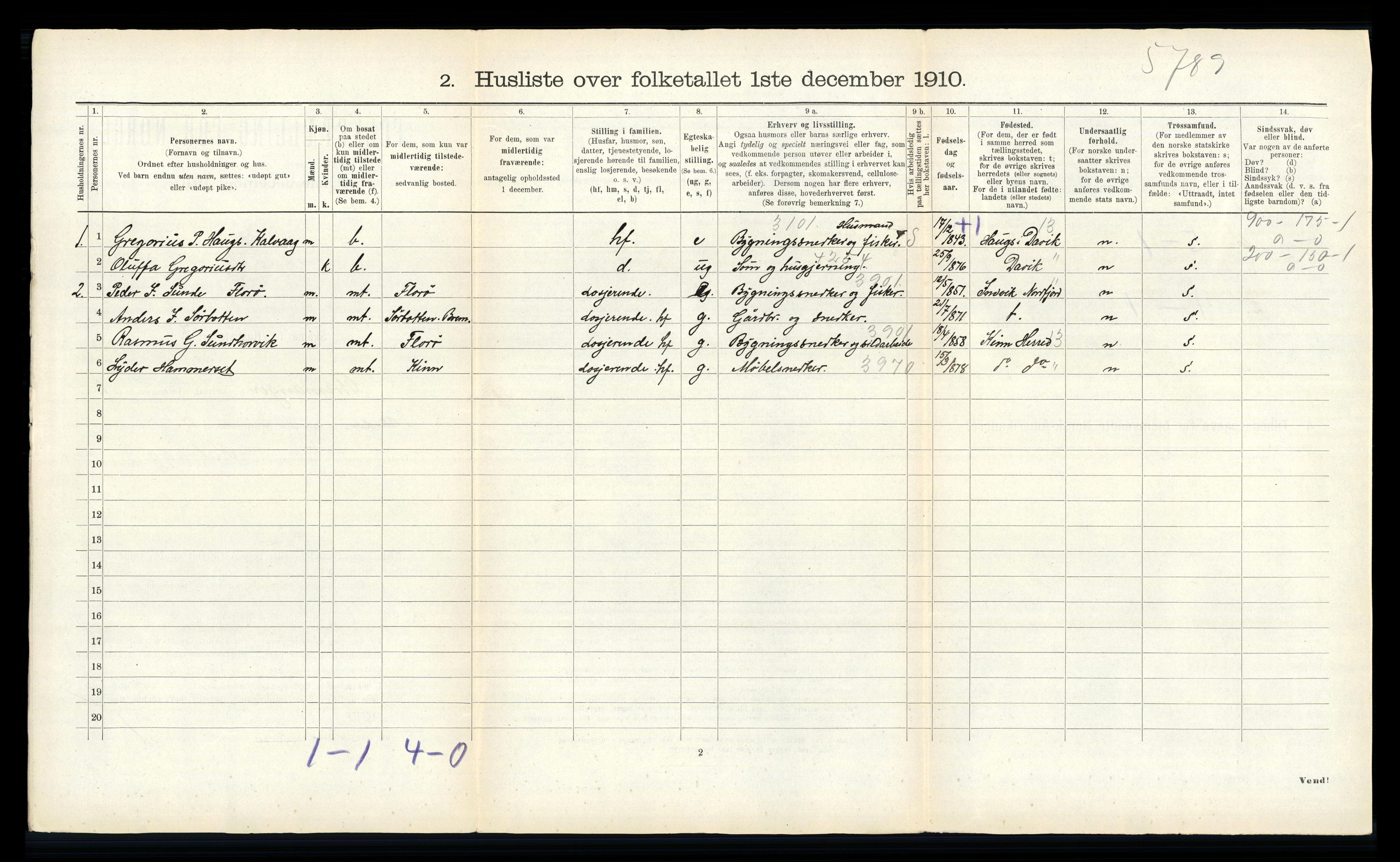 RA, 1910 census for Bremanger, 1910, p. 62