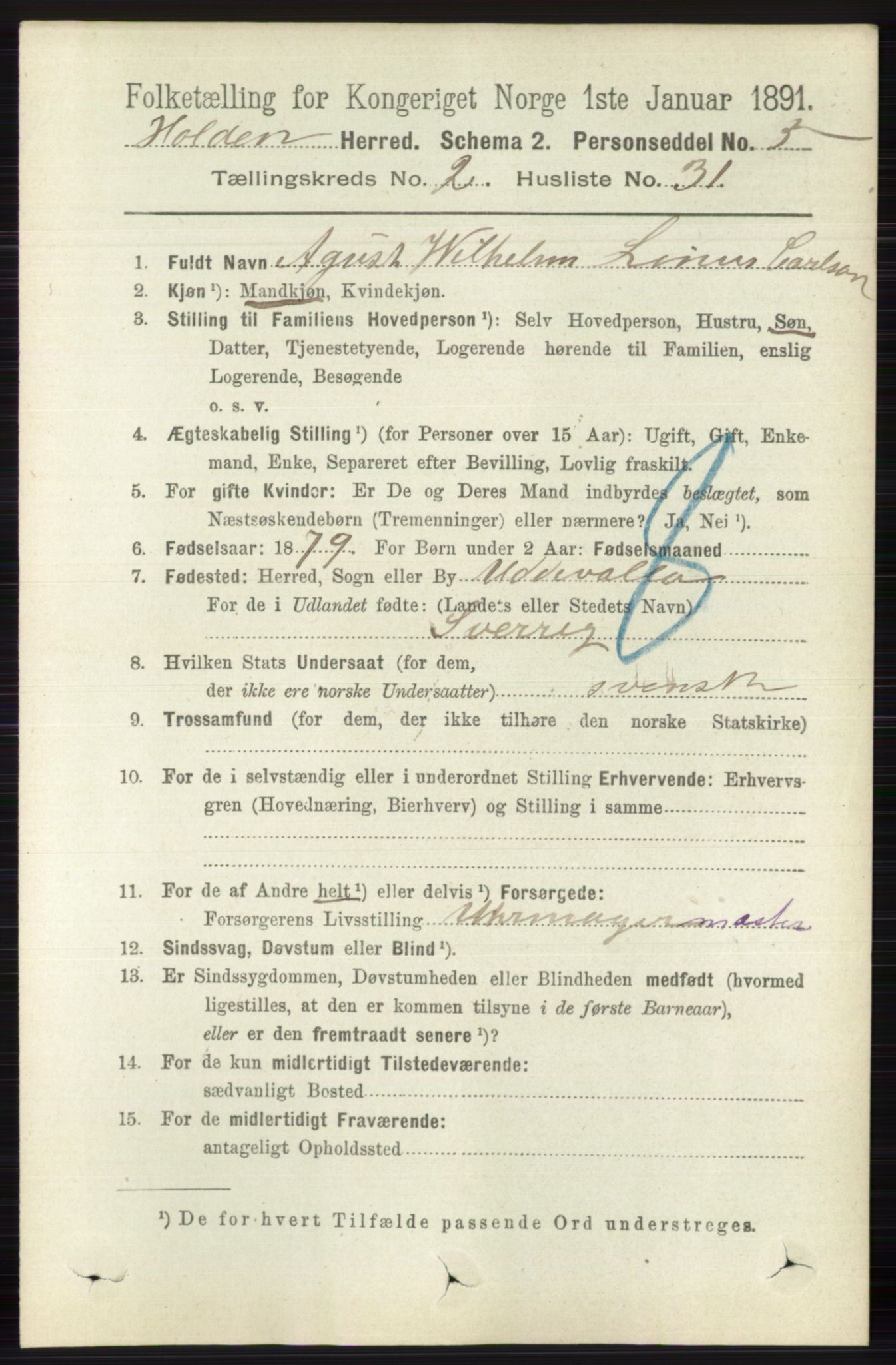 RA, 1891 census for 0819 Holla, 1891, p. 956