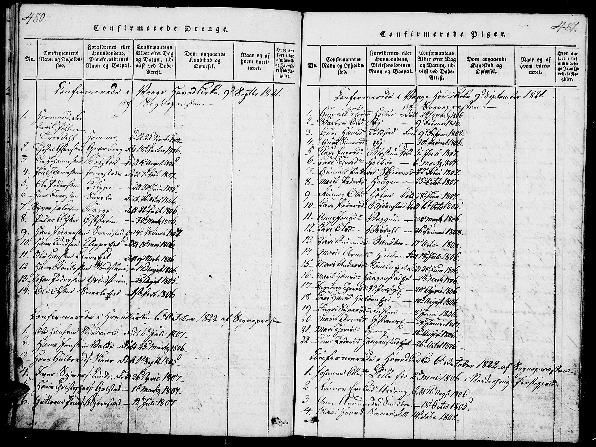 Vågå prestekontor, SAH/PREST-076/H/Ha/Haa/L0003: Parish register (official) no. 3, 1815-1827, p. 480-481