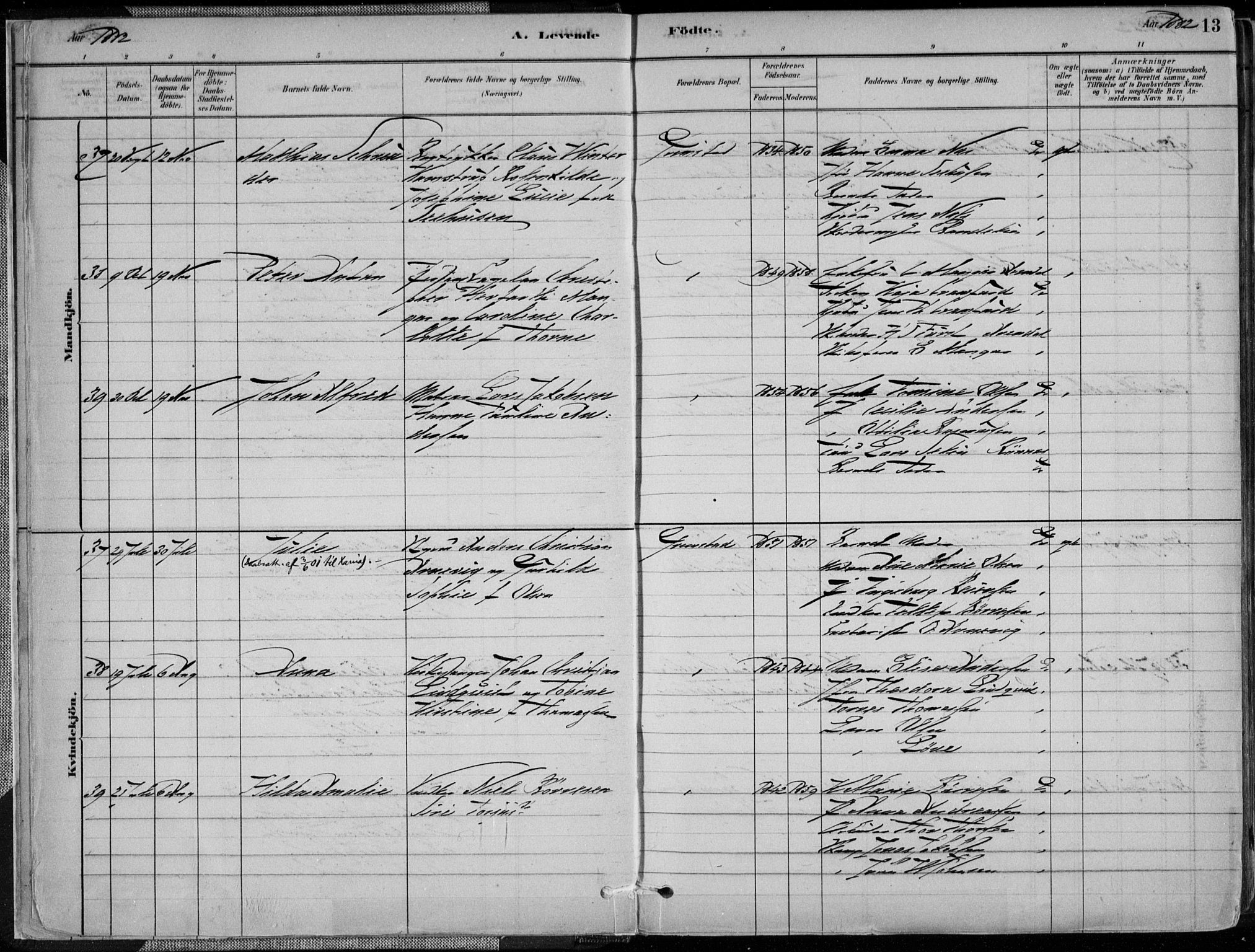 Grimstad sokneprestkontor, AV/SAK-1111-0017/F/Fa/L0003: Parish register (official) no. A 2, 1882-1912, p. 13