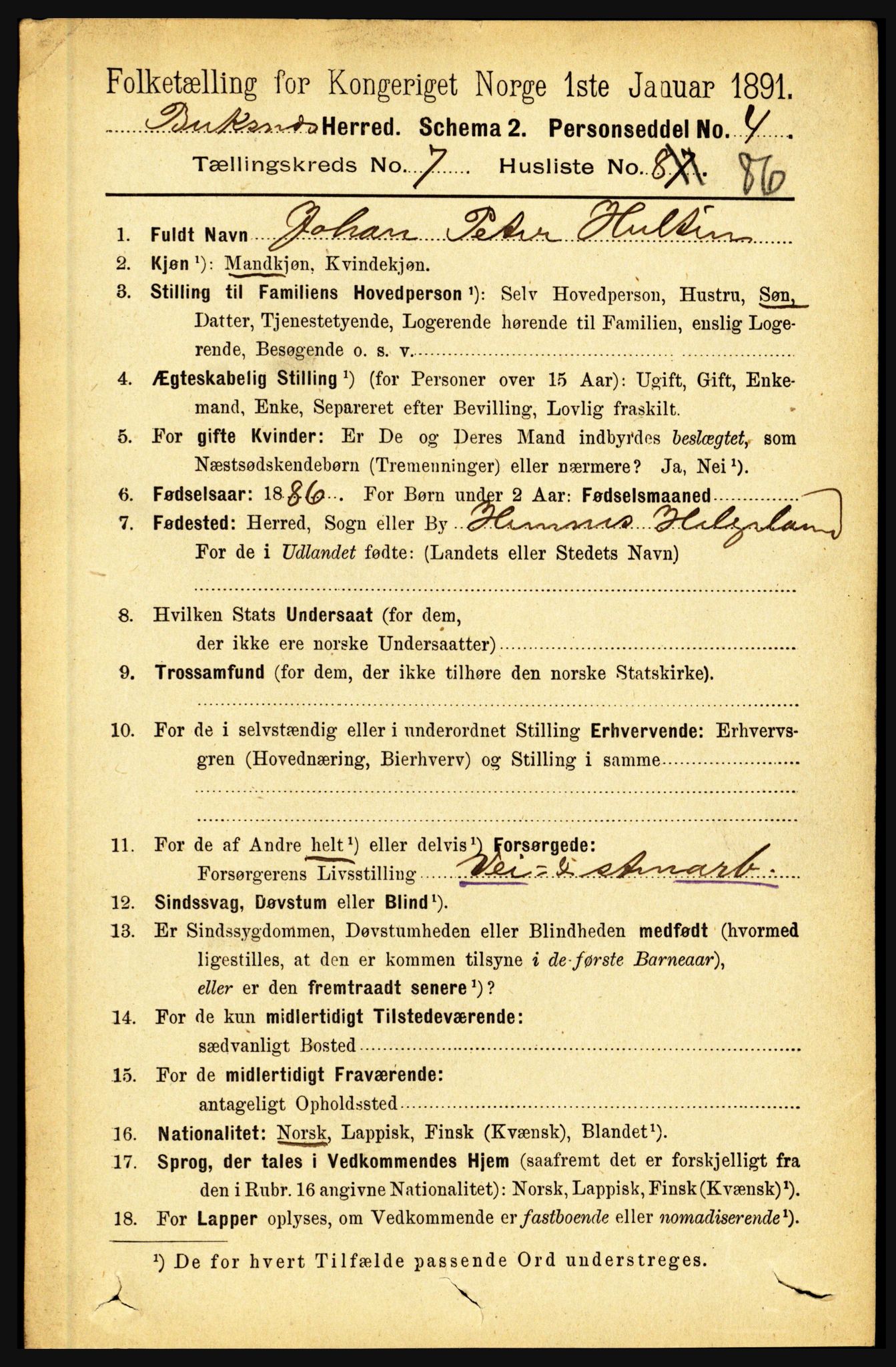 RA, 1891 census for 1860 Buksnes, 1891, p. 5560