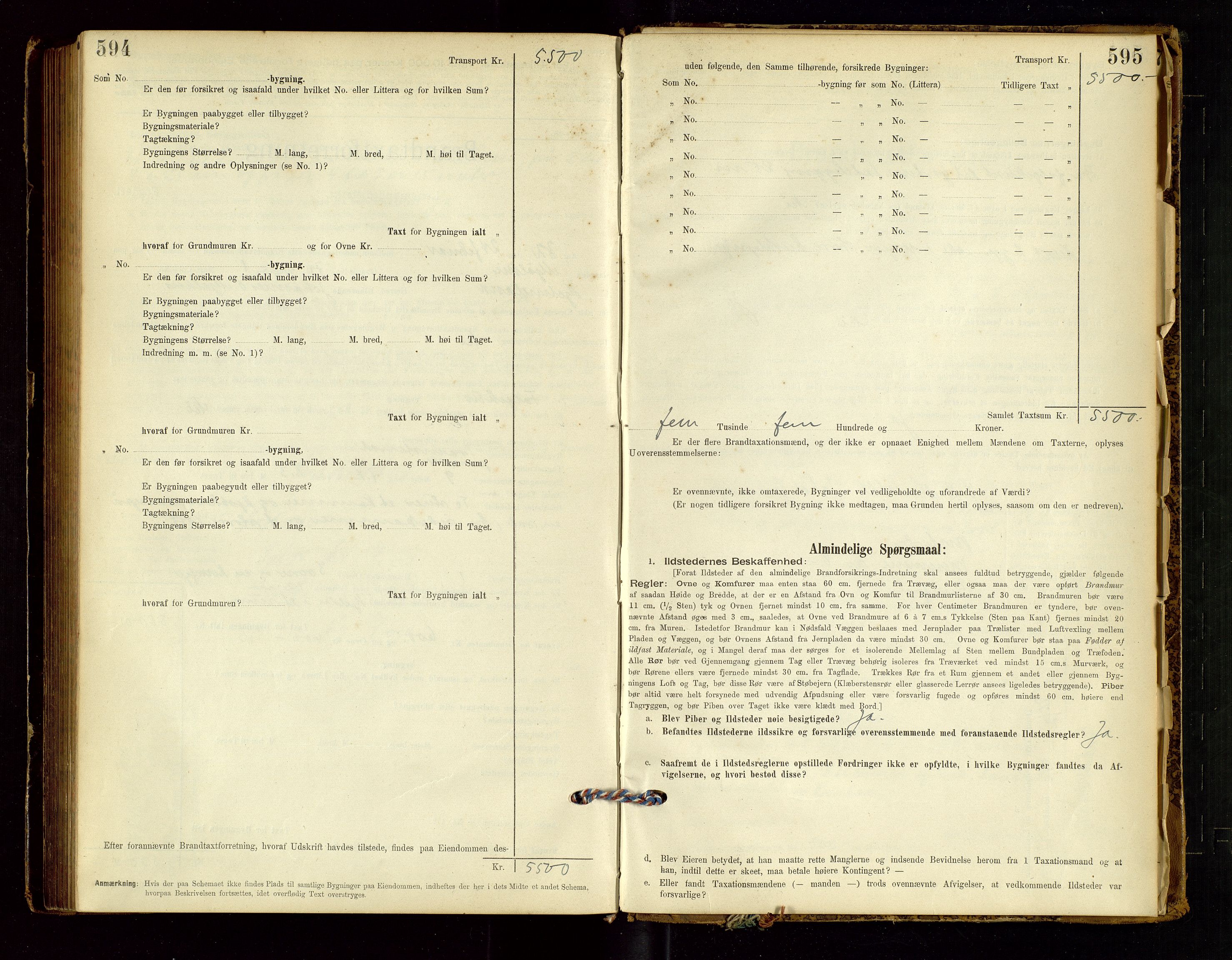 Hjelmeland lensmannskontor, AV/SAST-A-100439/Gob/L0001: "Brandtaxationsprotokol", 1895-1932, p. 594-595