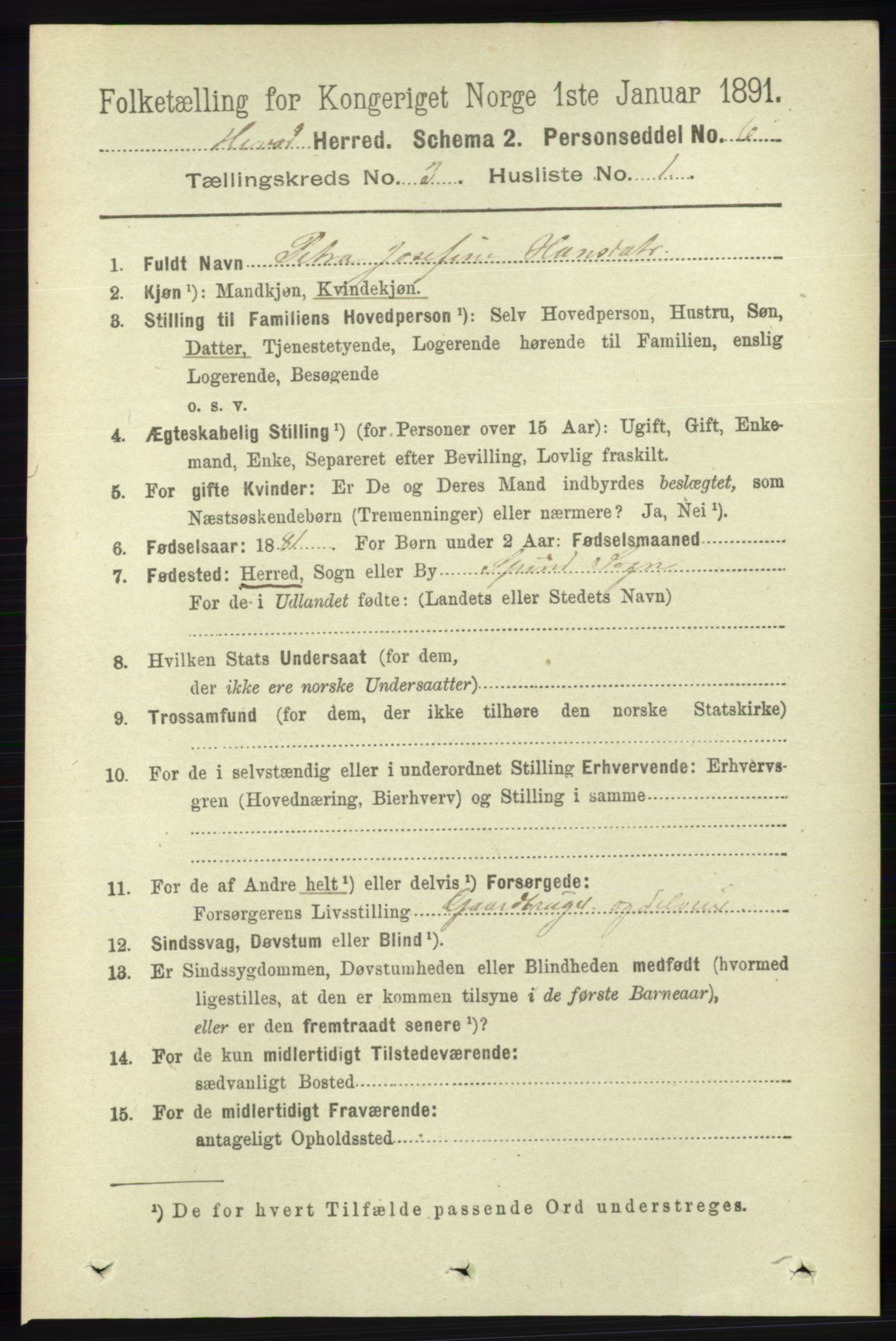 RA, 1891 census for 1039 Herad, 1891, p. 988