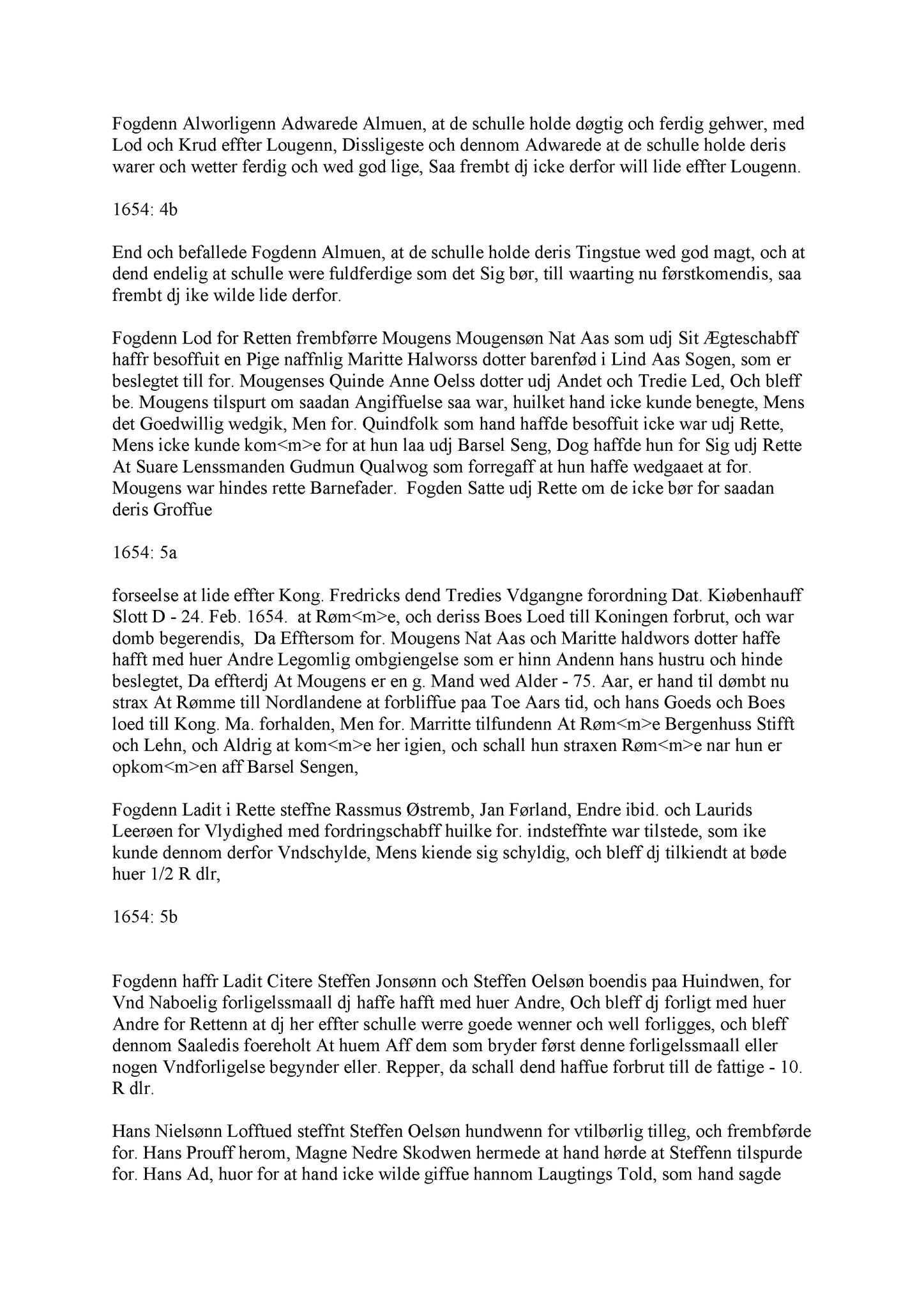 Samling av fulltekstavskrifter, SAB/FULLTEKST/A/12/0107: Nordhordland sorenskriveri, tingbok nr. A 5, 1654-1655