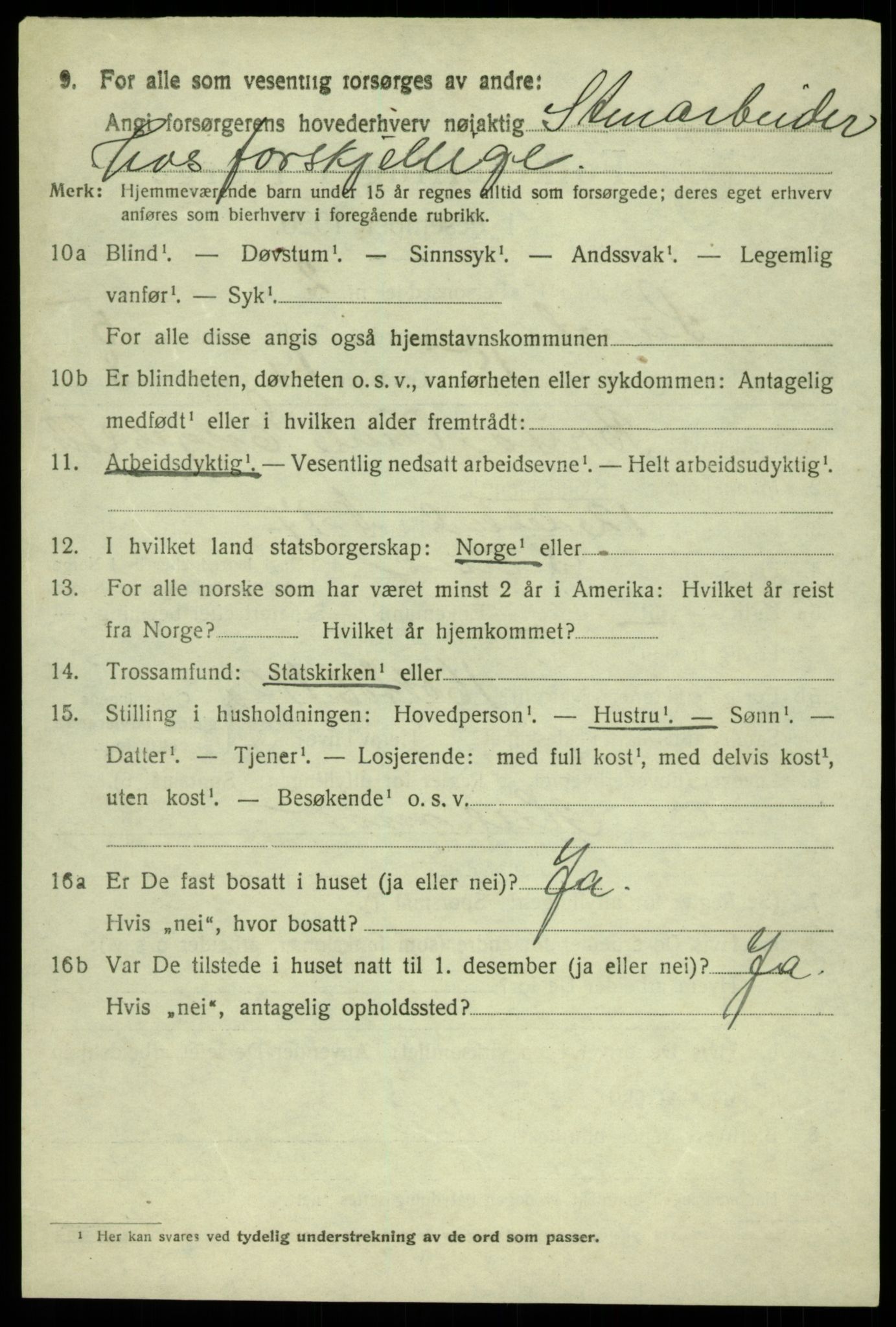 SAB, 1920 census for Sund, 1920, p. 3260