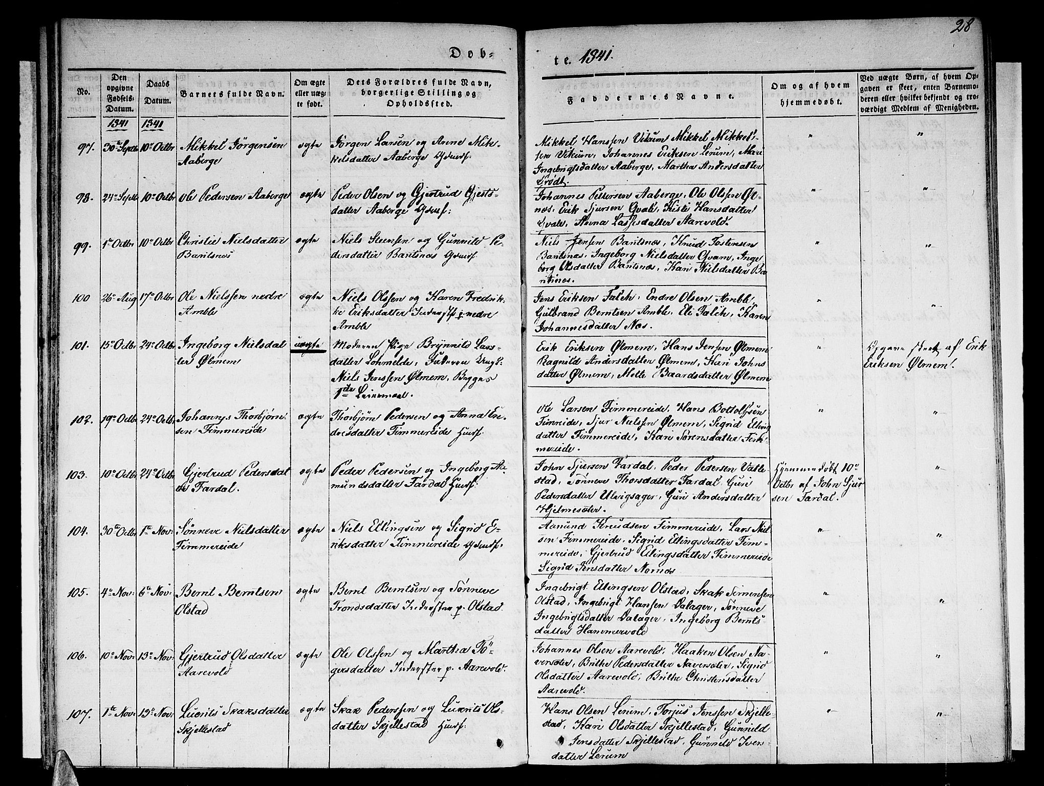 Sogndal sokneprestembete, SAB/A-81301/H/Haa/Haaa/L0011: Parish register (official) no. A 11, 1839-1847, p. 28
