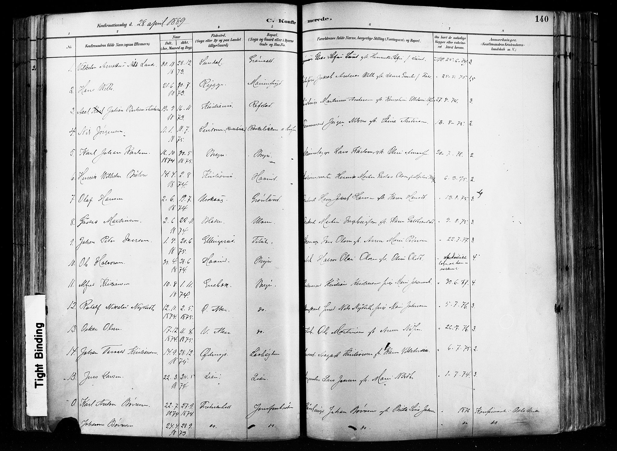 Østre Aker prestekontor Kirkebøker, SAO/A-10840/F/Fa/L0008: Parish register (official) no. I 8, 1883-1894, p. 140