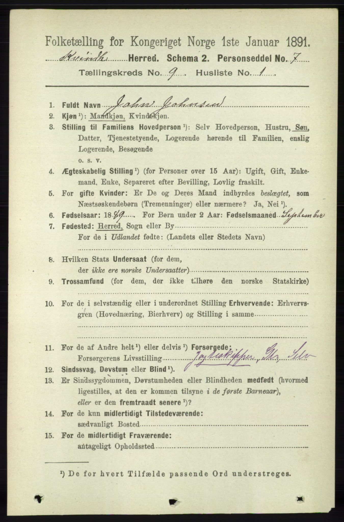 RA, 1891 census for 1224 Kvinnherad, 1891, p. 3309