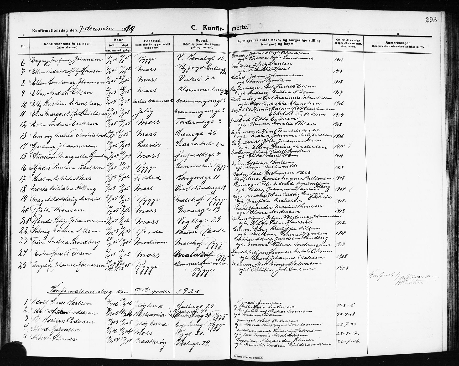 Moss prestekontor Kirkebøker, AV/SAO-A-2003/G/Ga/L0008: Parish register (copy) no. I 8, 1913-1923, p. 293