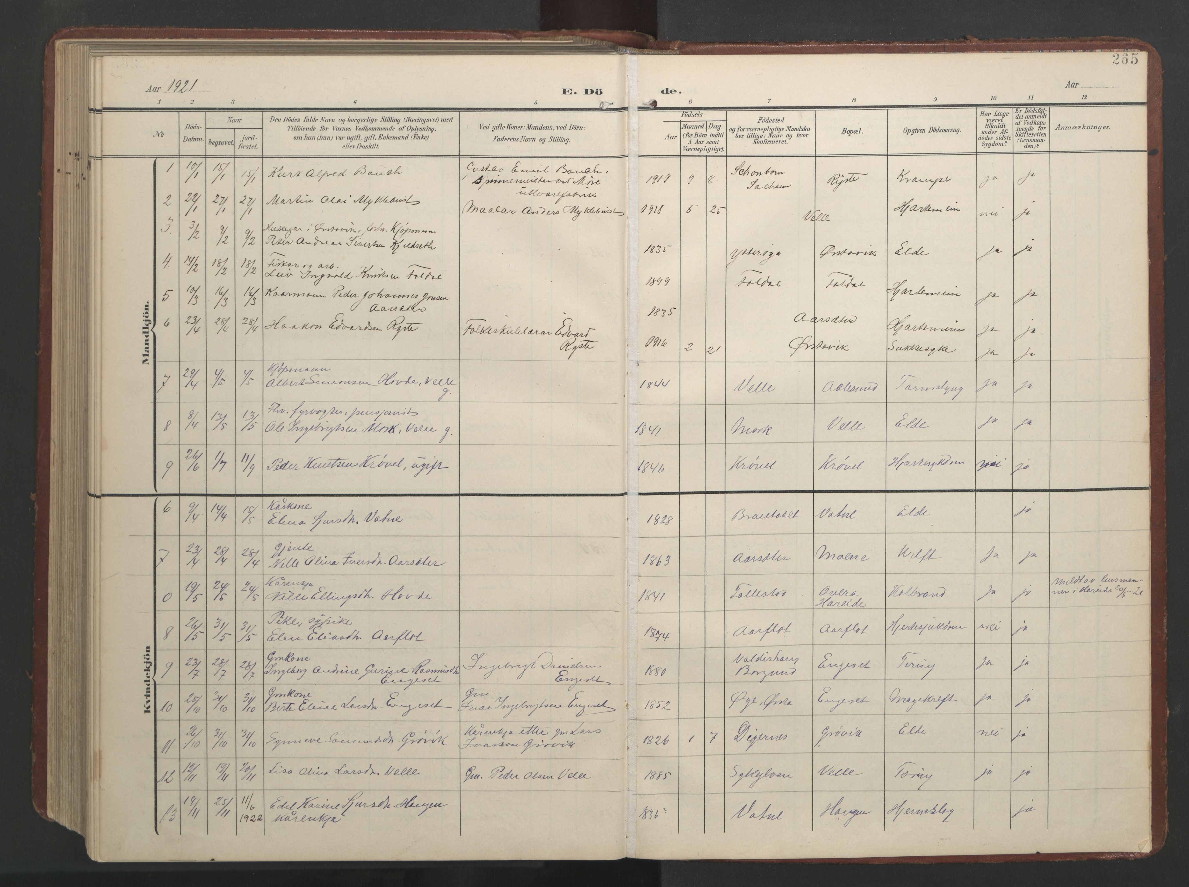 Ministerialprotokoller, klokkerbøker og fødselsregistre - Møre og Romsdal, AV/SAT-A-1454/513/L0190: Parish register (copy) no. 513C04, 1904-1926, p. 265