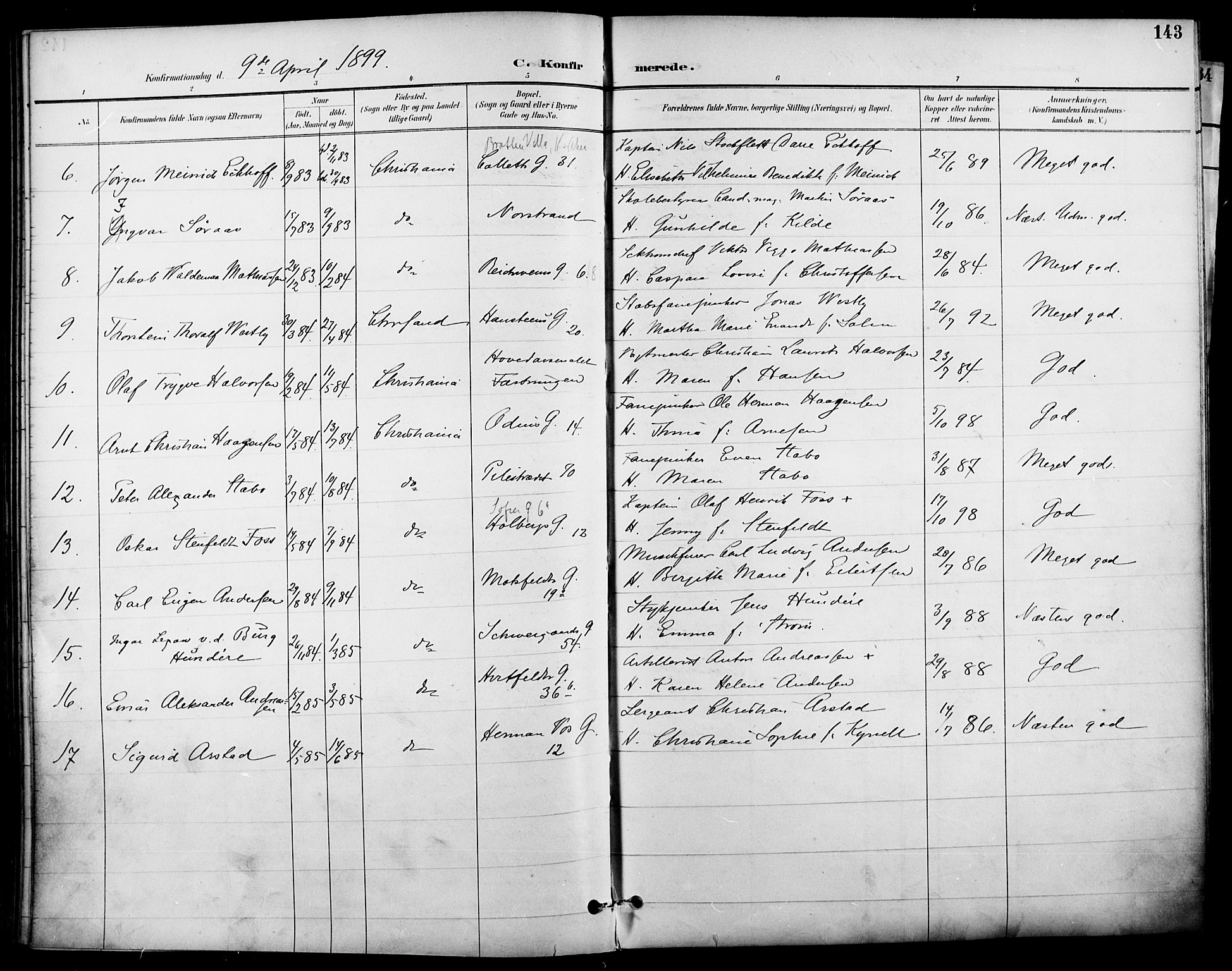 Garnisonsmenigheten Kirkebøker, SAO/A-10846/F/Fa/L0013: Parish register (official) no. 13, 1894-1904, p. 143