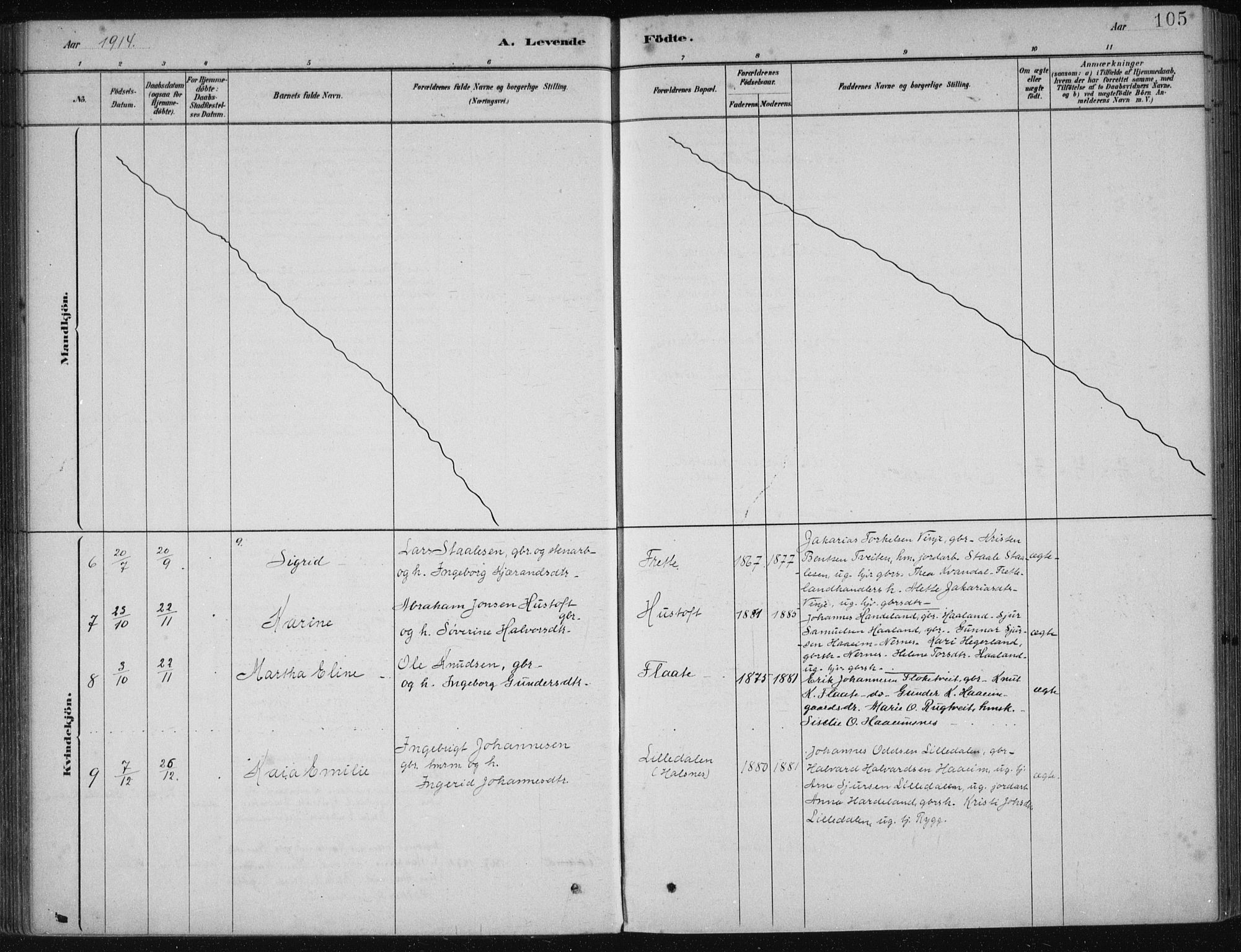 Etne sokneprestembete, SAB/A-75001/H/Haa: Parish register (official) no. D  1, 1879-1919, p. 105